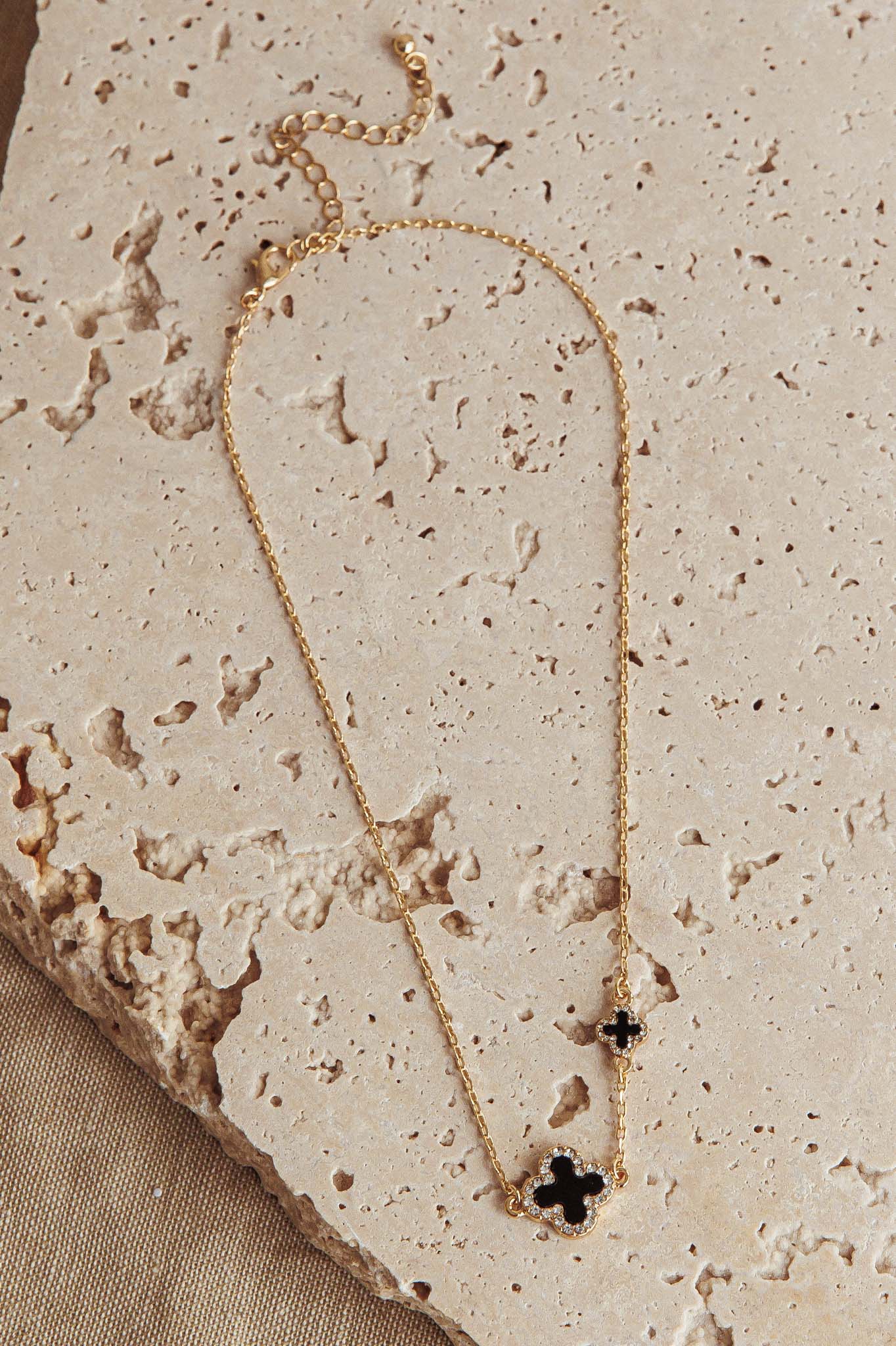 Kristin Four-Leaf Clover Necklace Gold Black