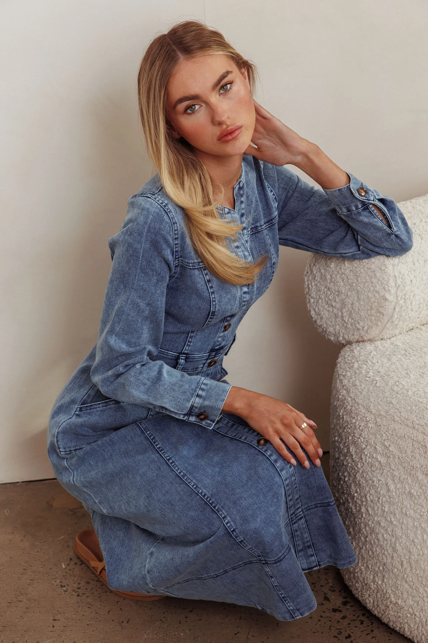 Aspen Love Front Pocket Midi Dress Denim Blue