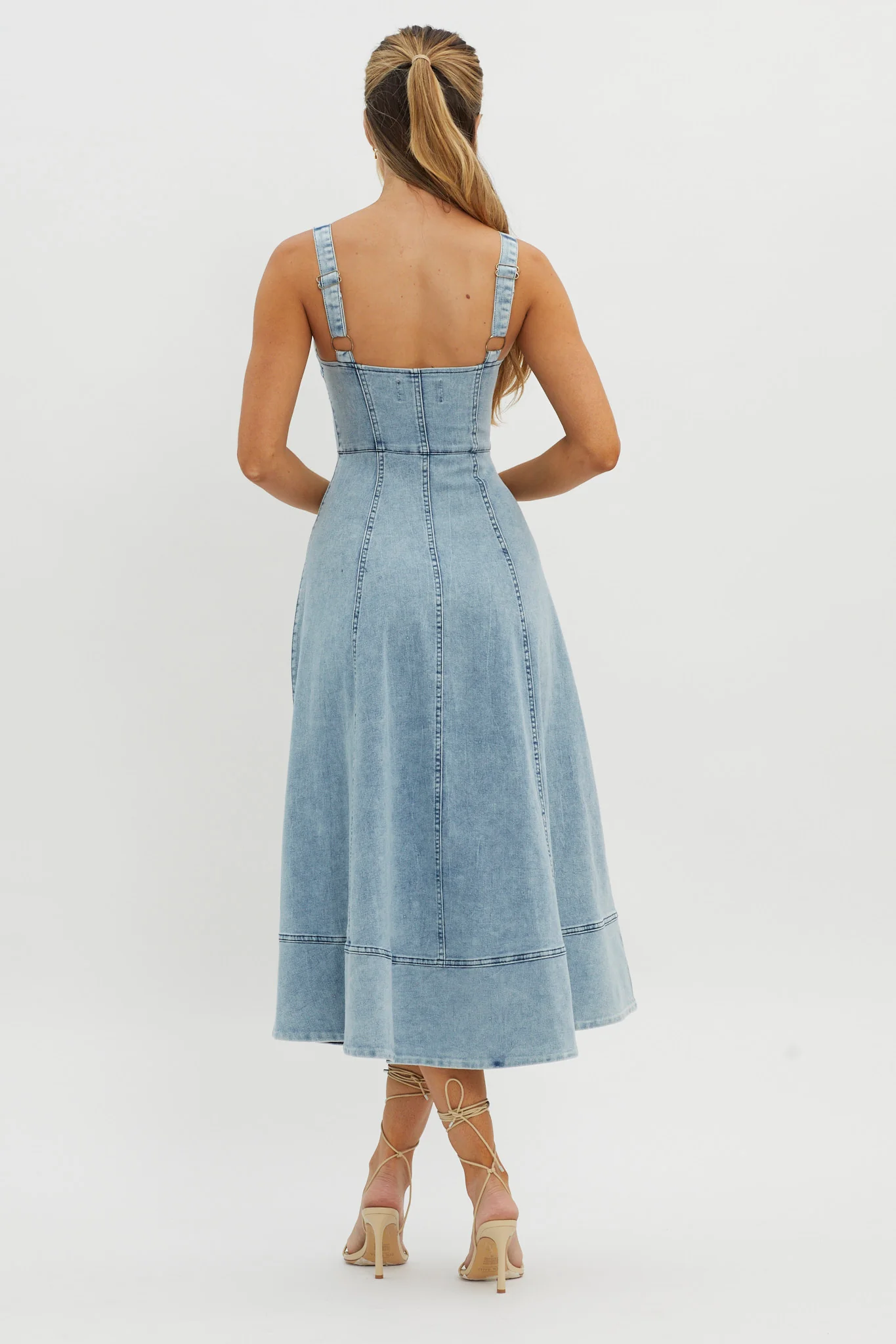 Emilio Pleated Bust A-Line Midi Dress Denim Blue