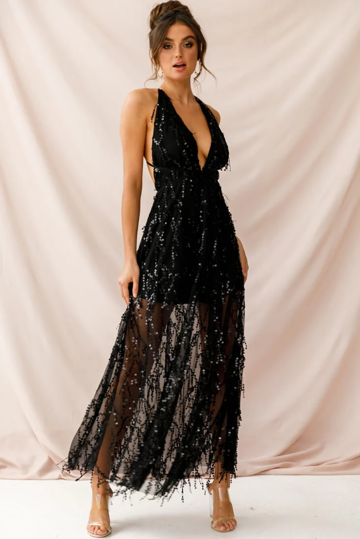 Tiara Sequin Maxi Dress Black