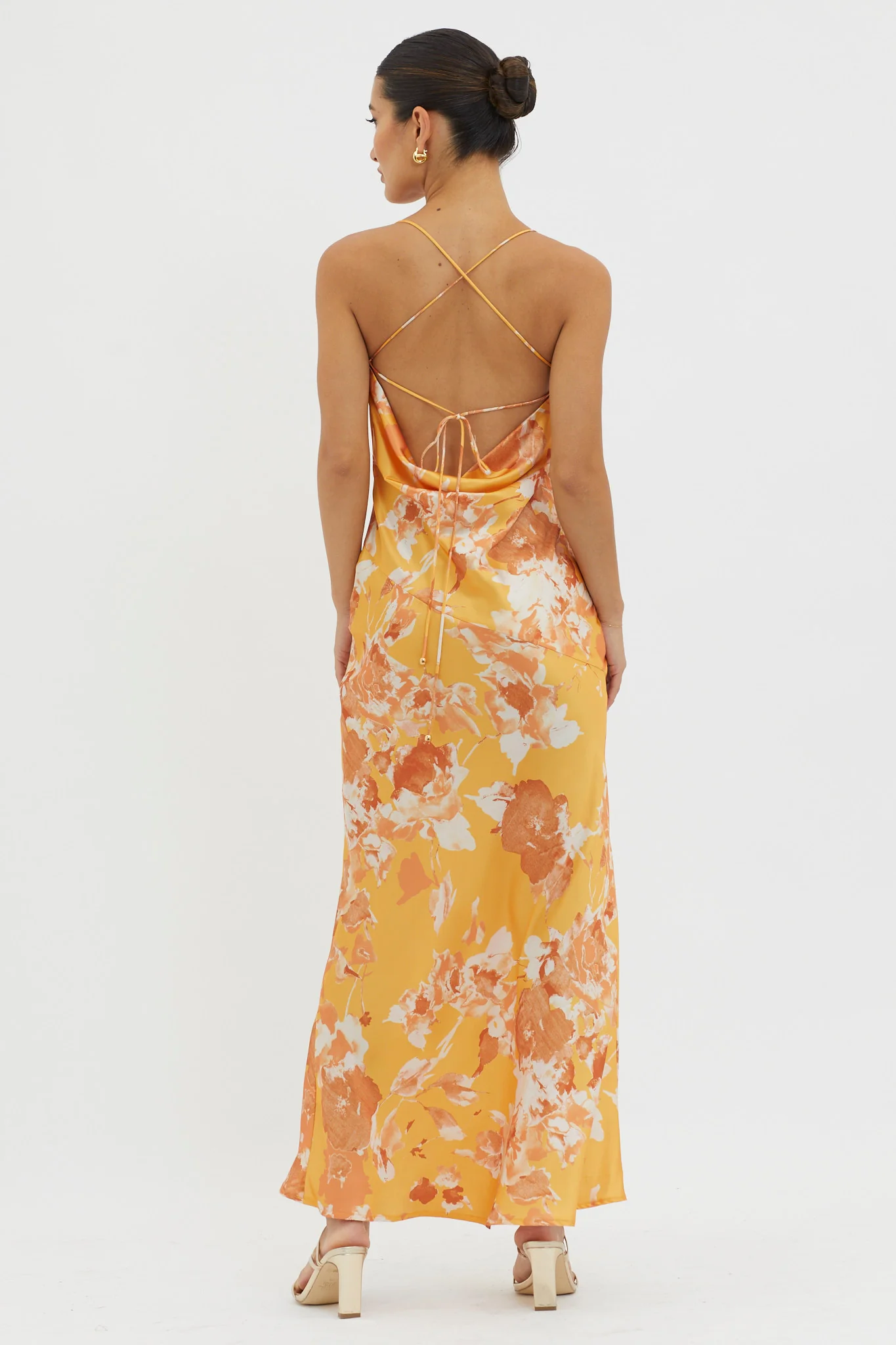 Dream Walk Cowl Back Tied Dress Print Orange