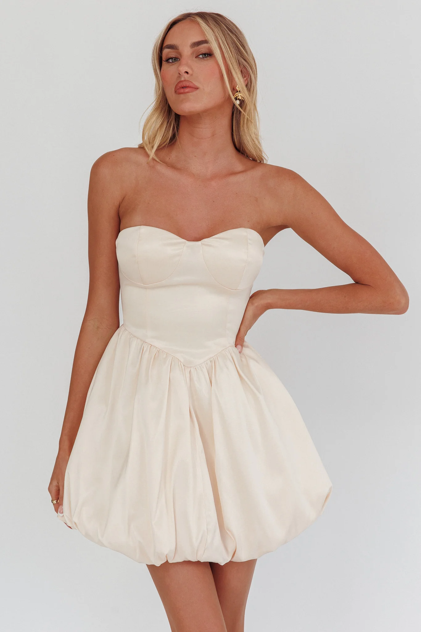 For Love Strapless Balloon Skirt Mini Dress Panna Cotta