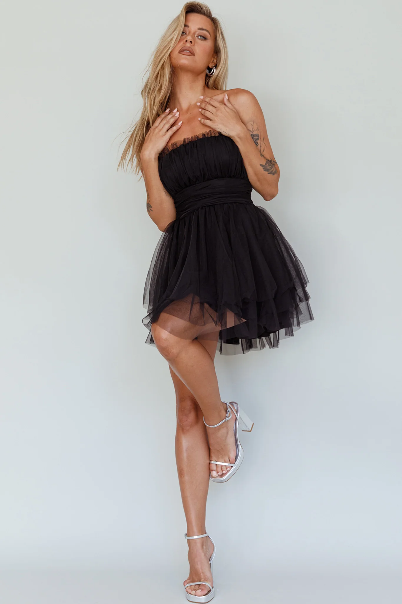 Fayette Strapless Mesh Mini Dress Black