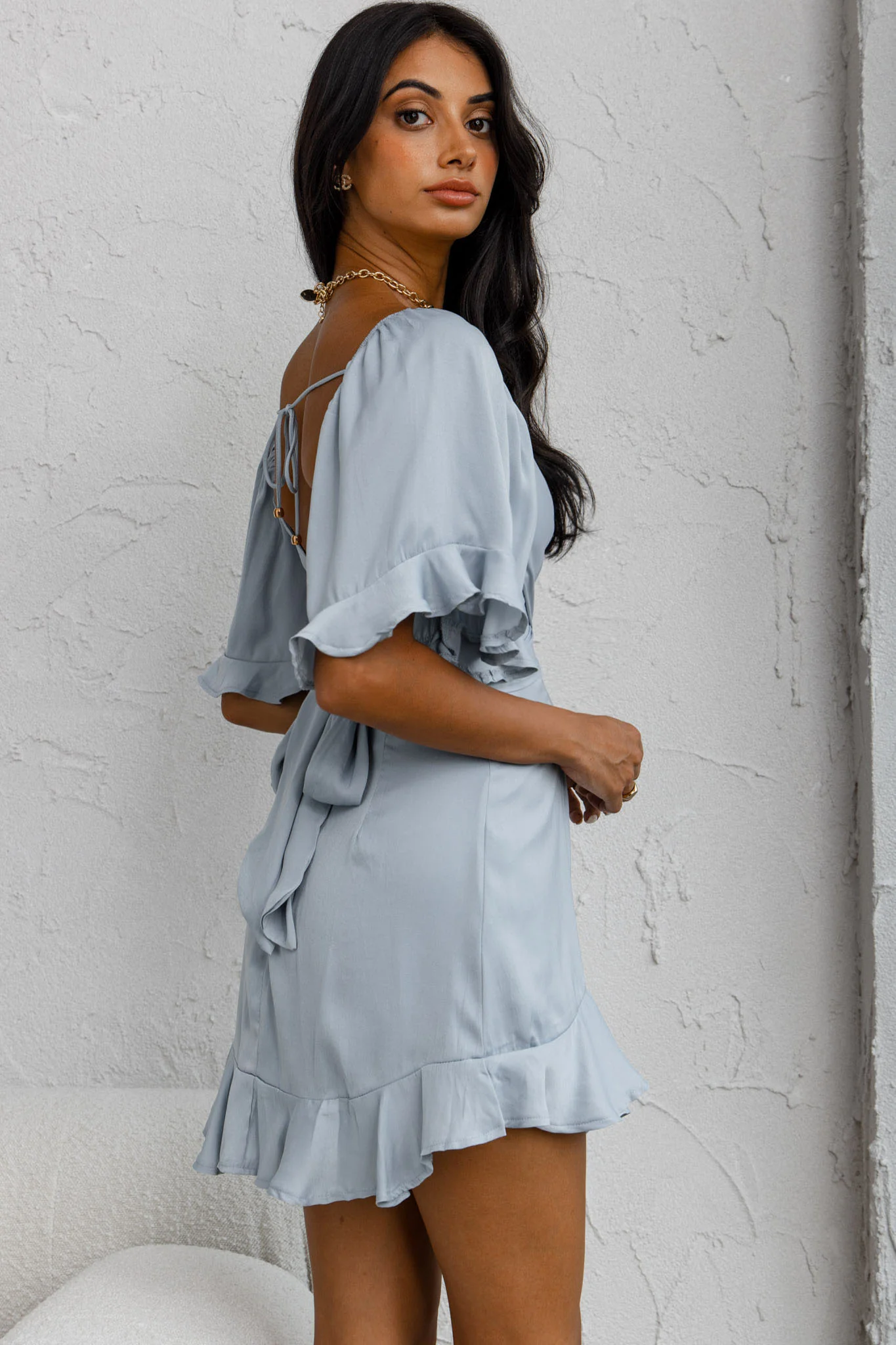 Hand In Mine Ruffle Hem Dress Blue