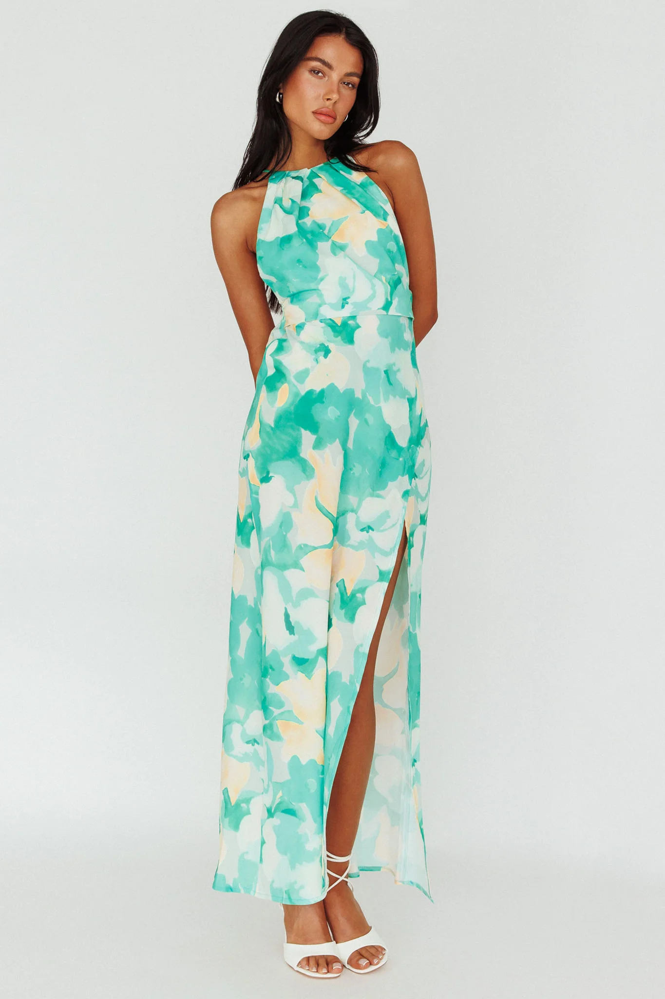Val Cowl Back Maxi Dress Floral Green