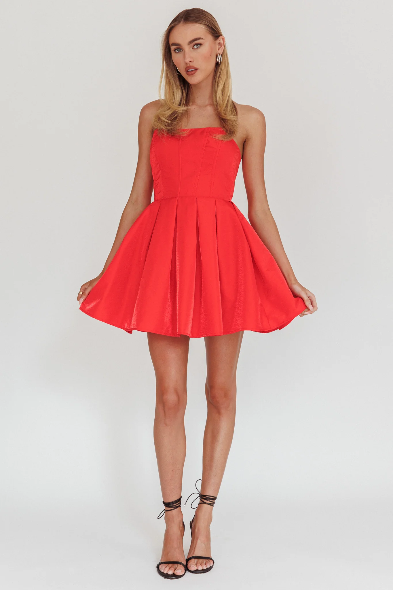 Loveless Strapless Flared Mini Dress Red