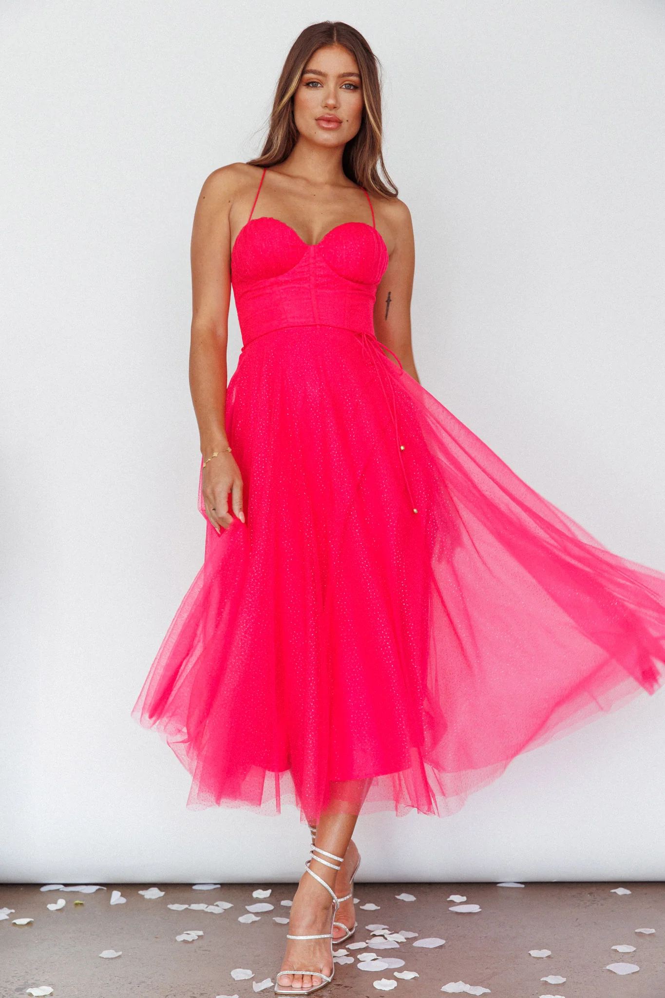 Smitten Sweetheart Neckline Chiffon Midi Dress Fuchsia