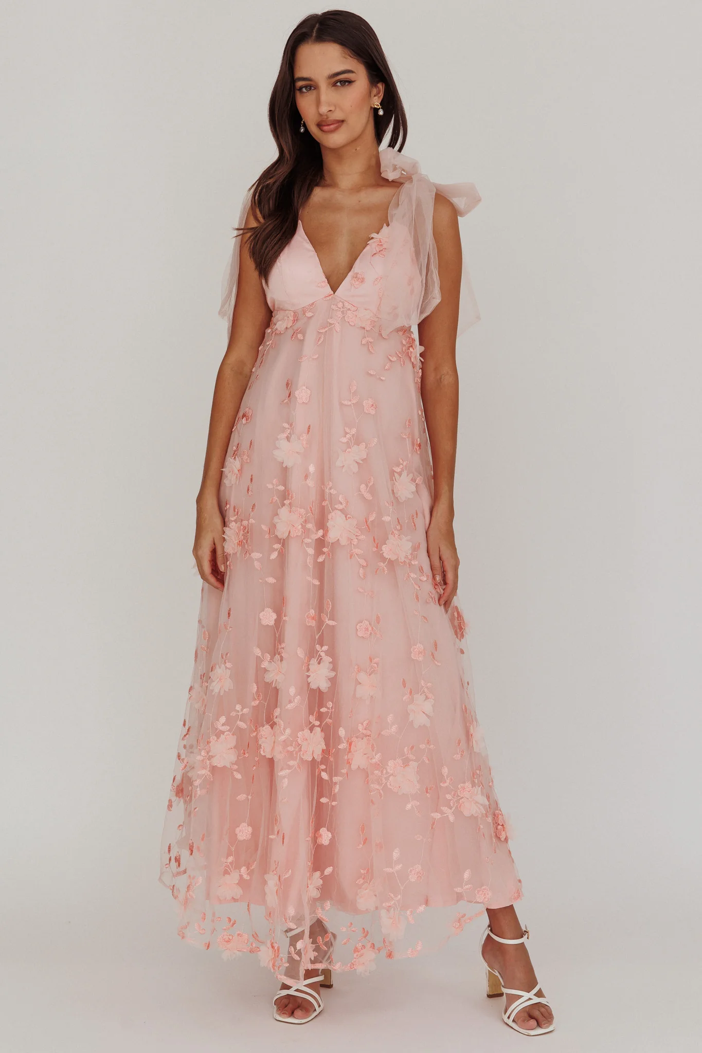 Chantilly Tied Shoulder Maxi Dress Blush