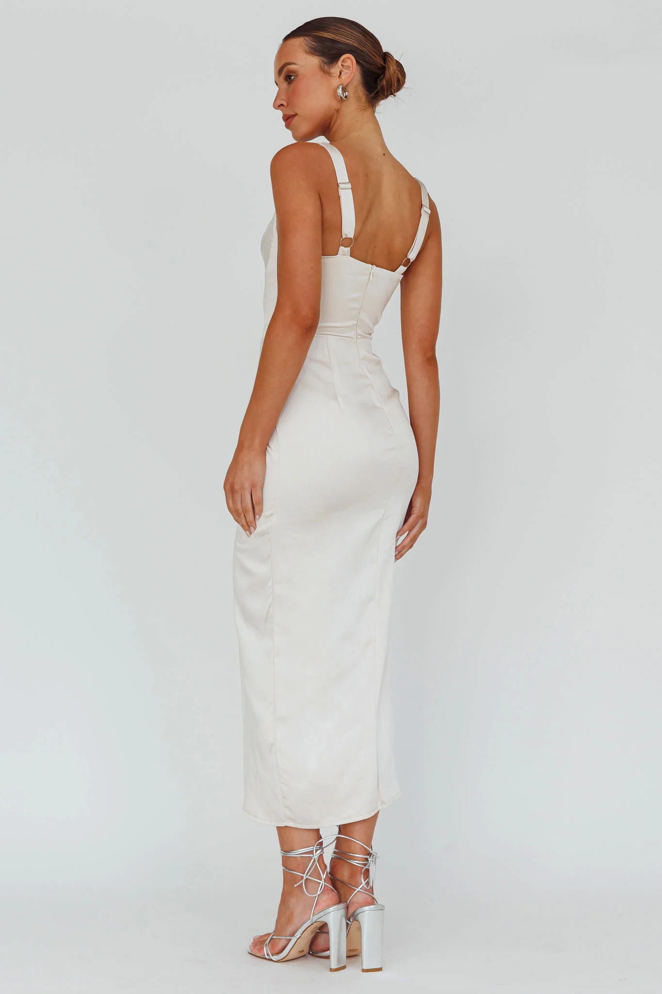 Kristin Knotted Waist Split Midi Dress Champagne