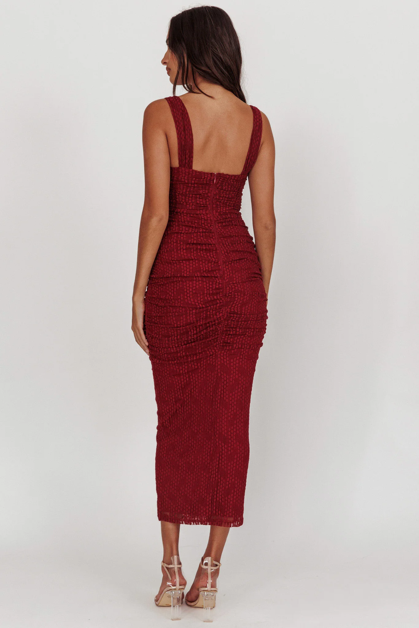 Oliana Lace Midi Dress Burgundy