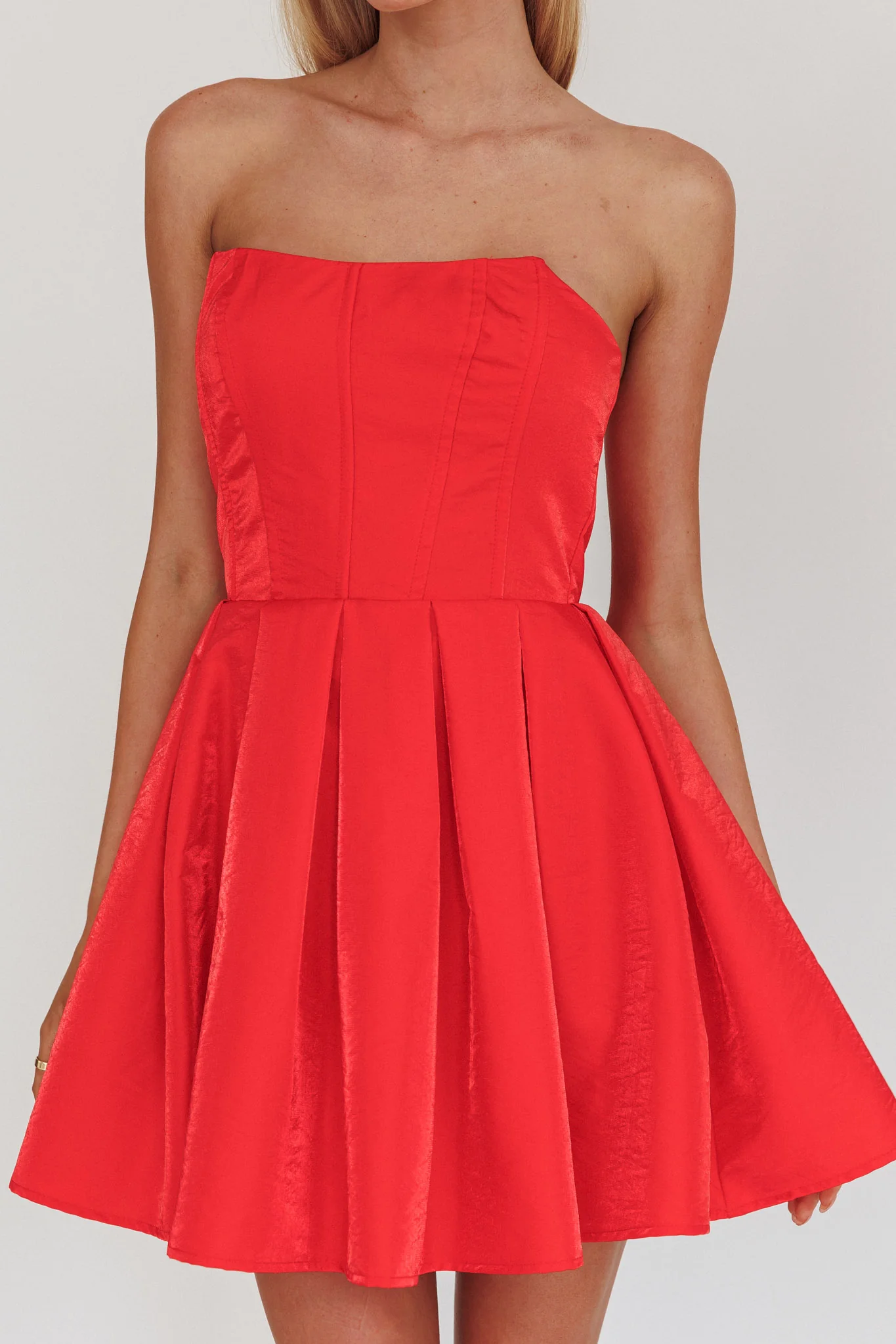 Loveless Strapless Flared Mini Dress Red