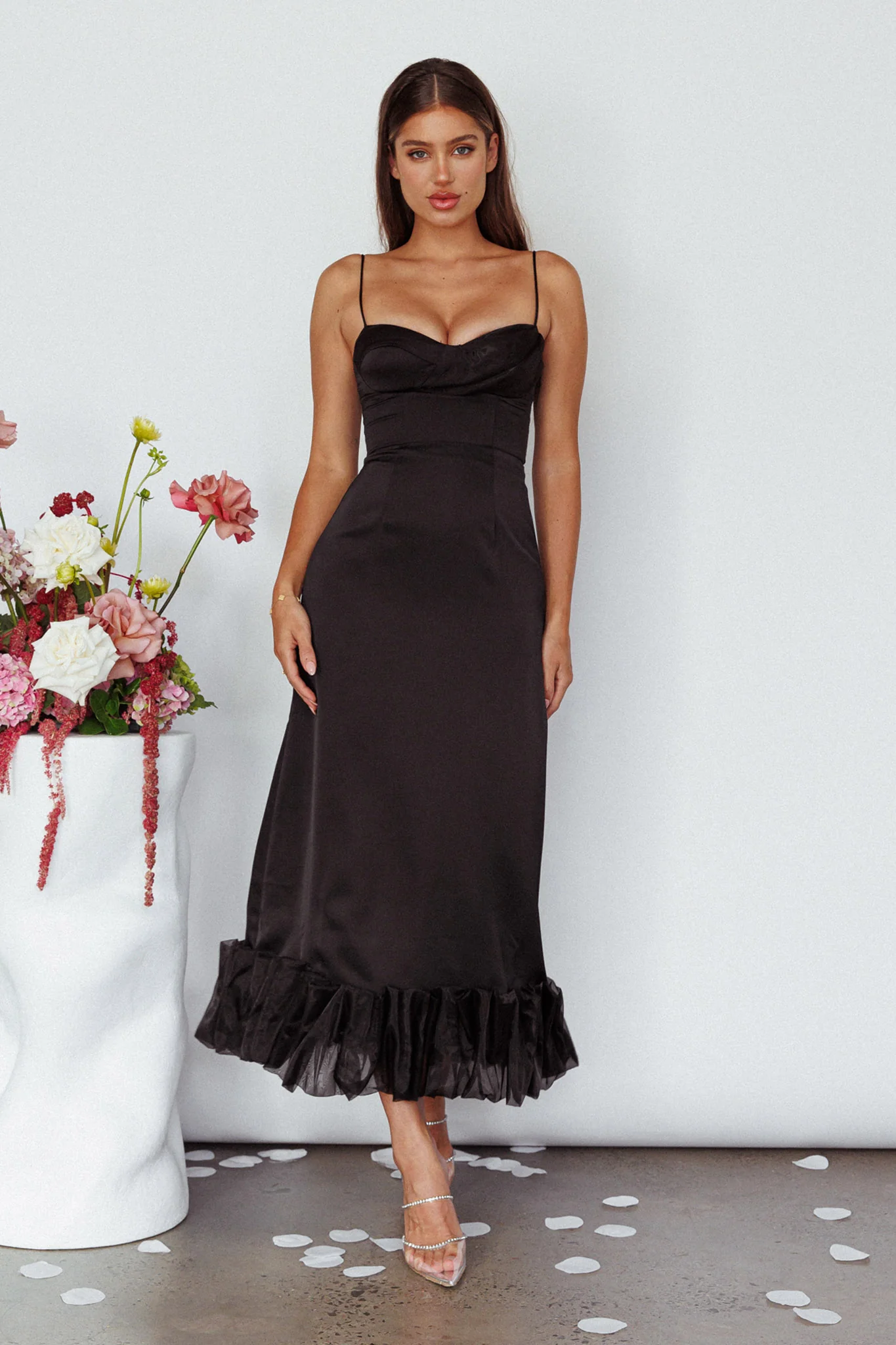 Buona Sera Hem Decoration Midi Dress Black