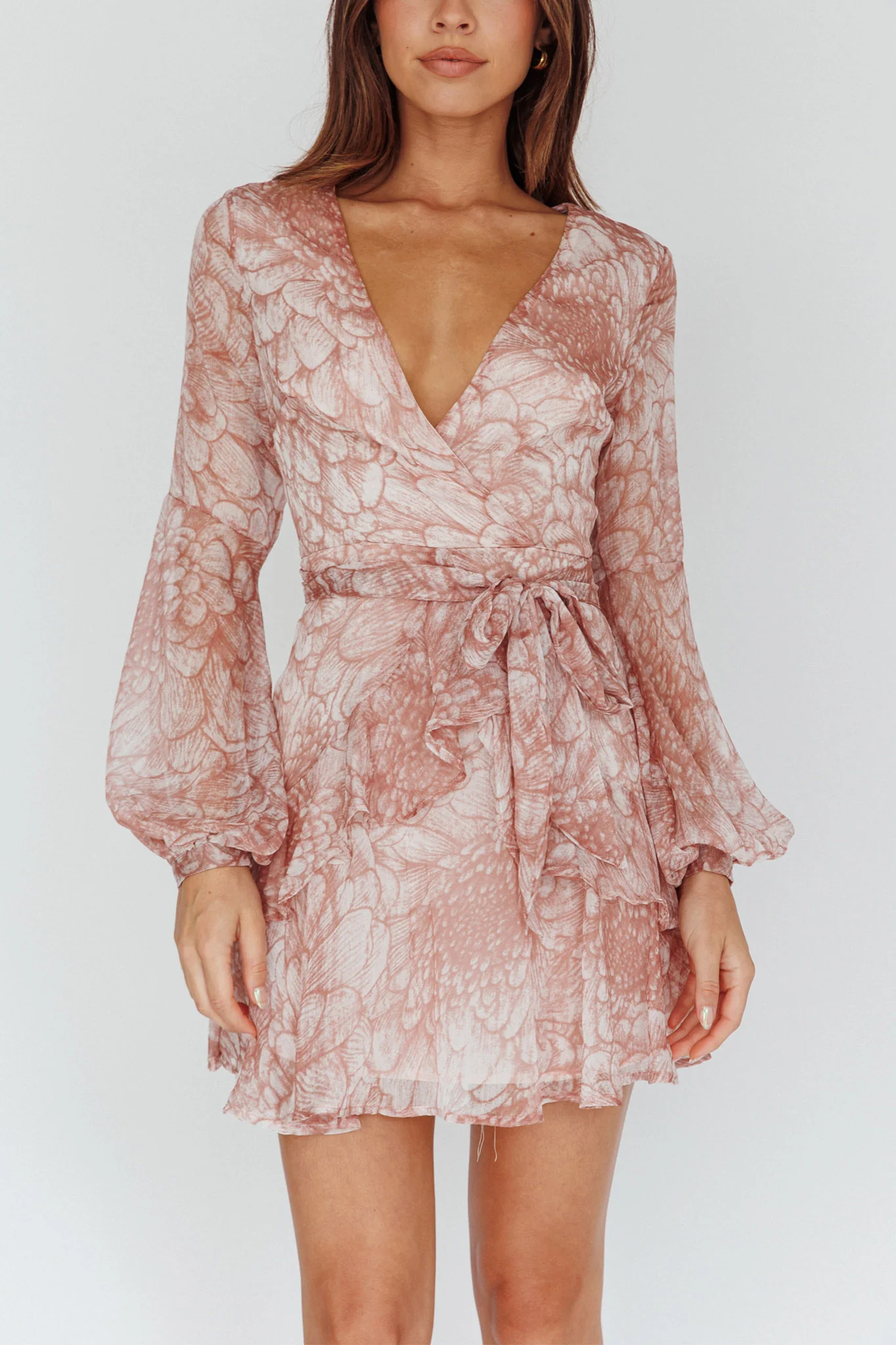 Kerry Layered Balloon Sleeve Dress Nude