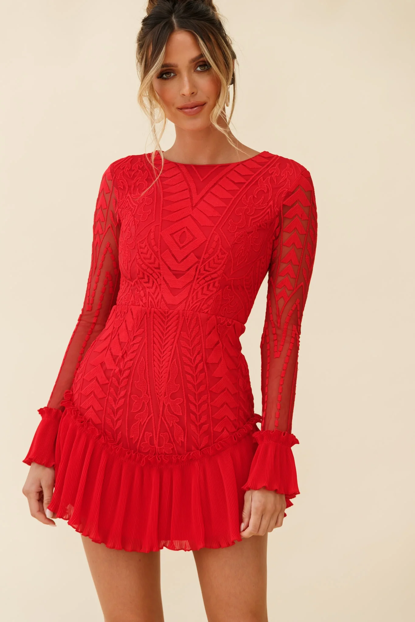 Dreamy Long Sleeve Mini Dress Red