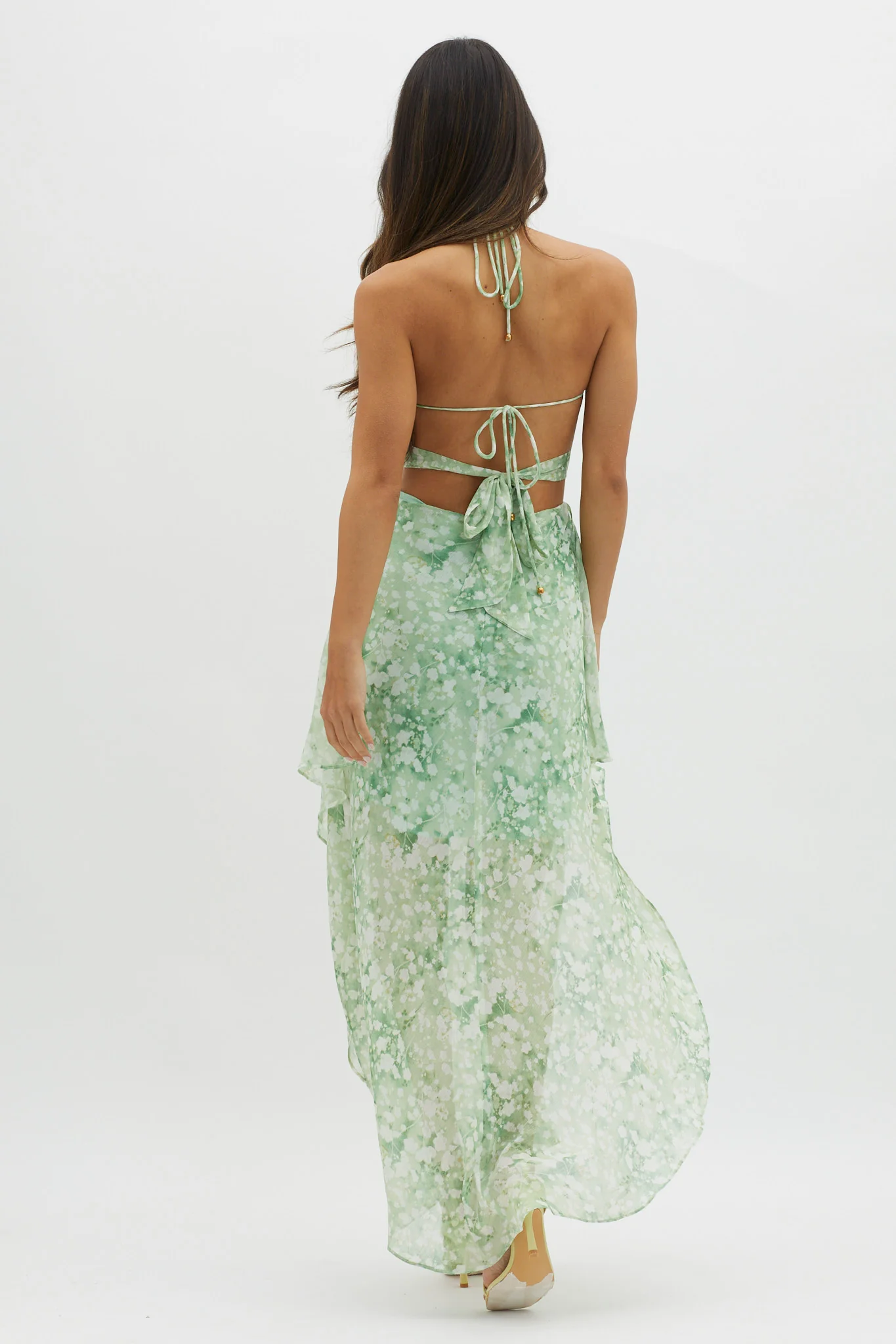 Samia Cut-Out Halterneck Midi Dress Print Green