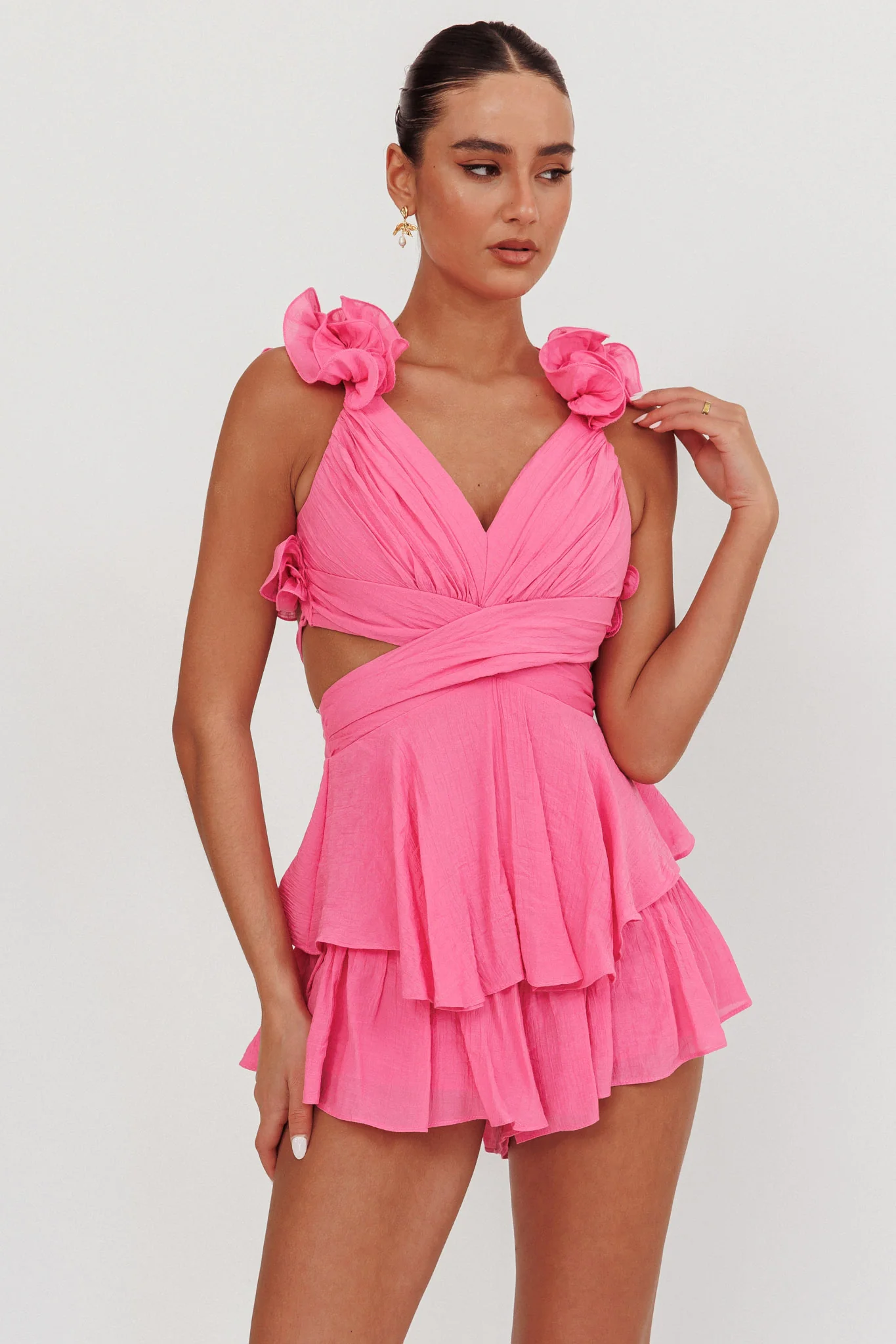 Madara Lace-Up Back Romper Pink