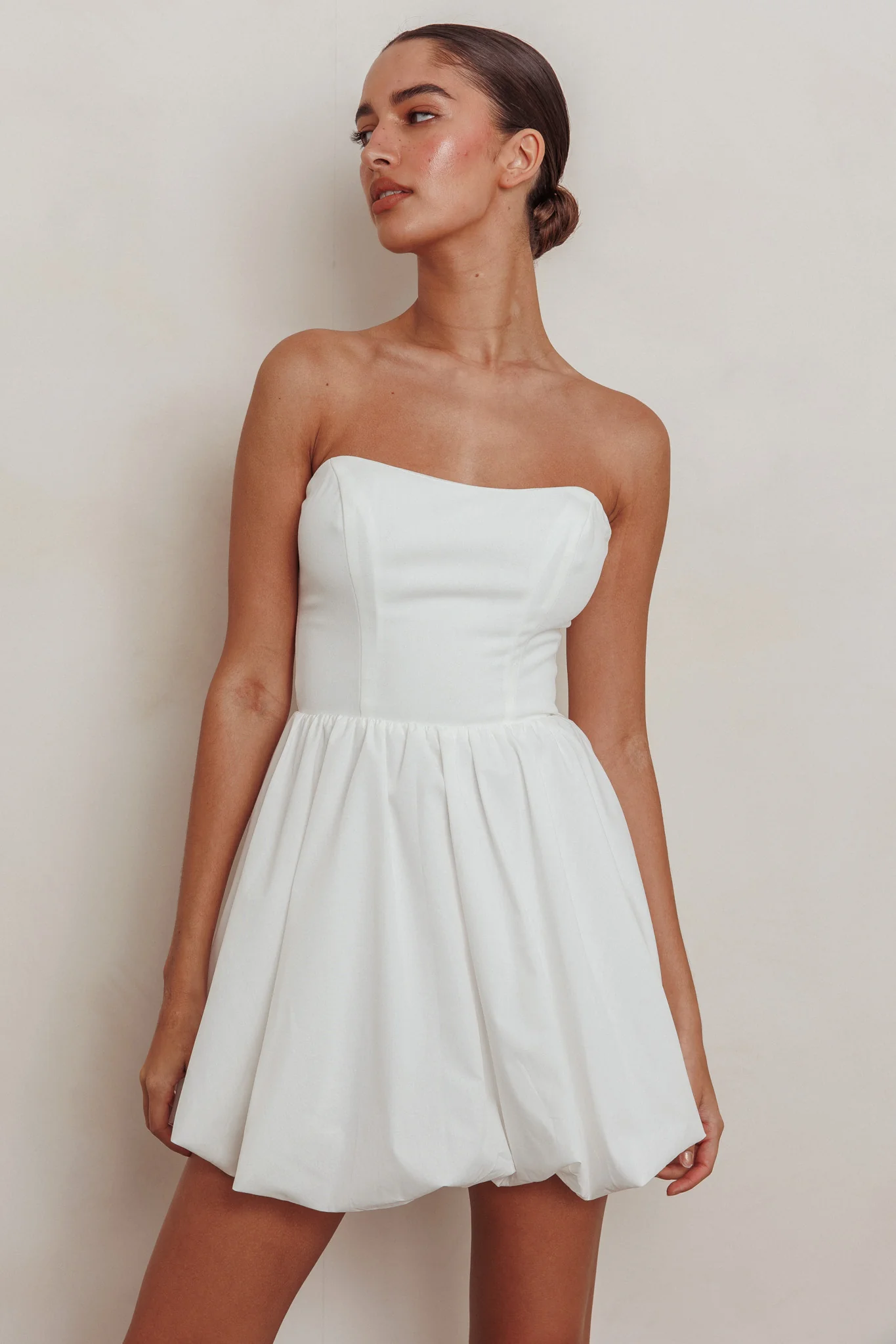 Like Art Strapless Bubble Mini Dress Off White