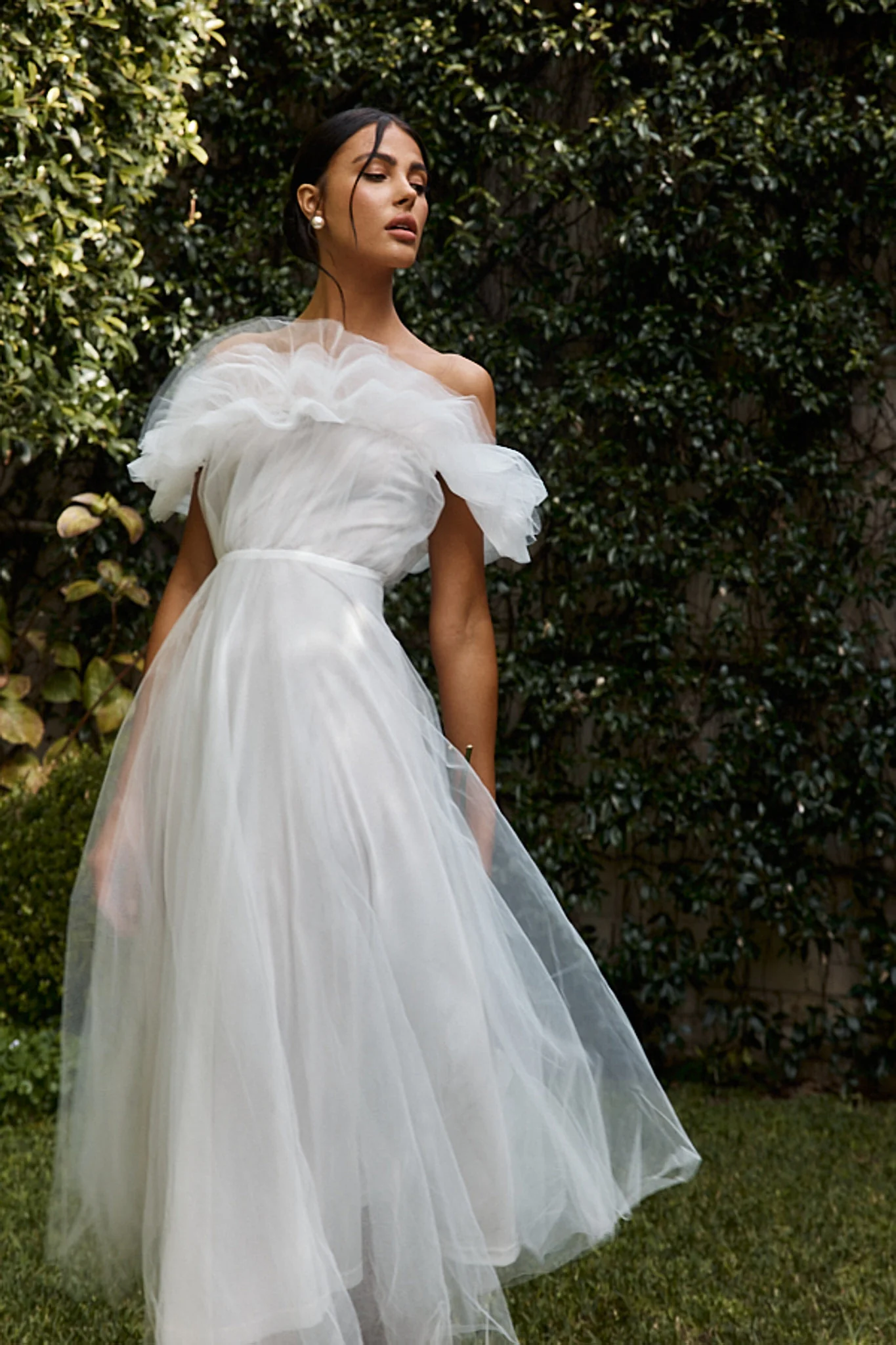 May Rose Off-Shoulder Tulle Midi Dress Off White