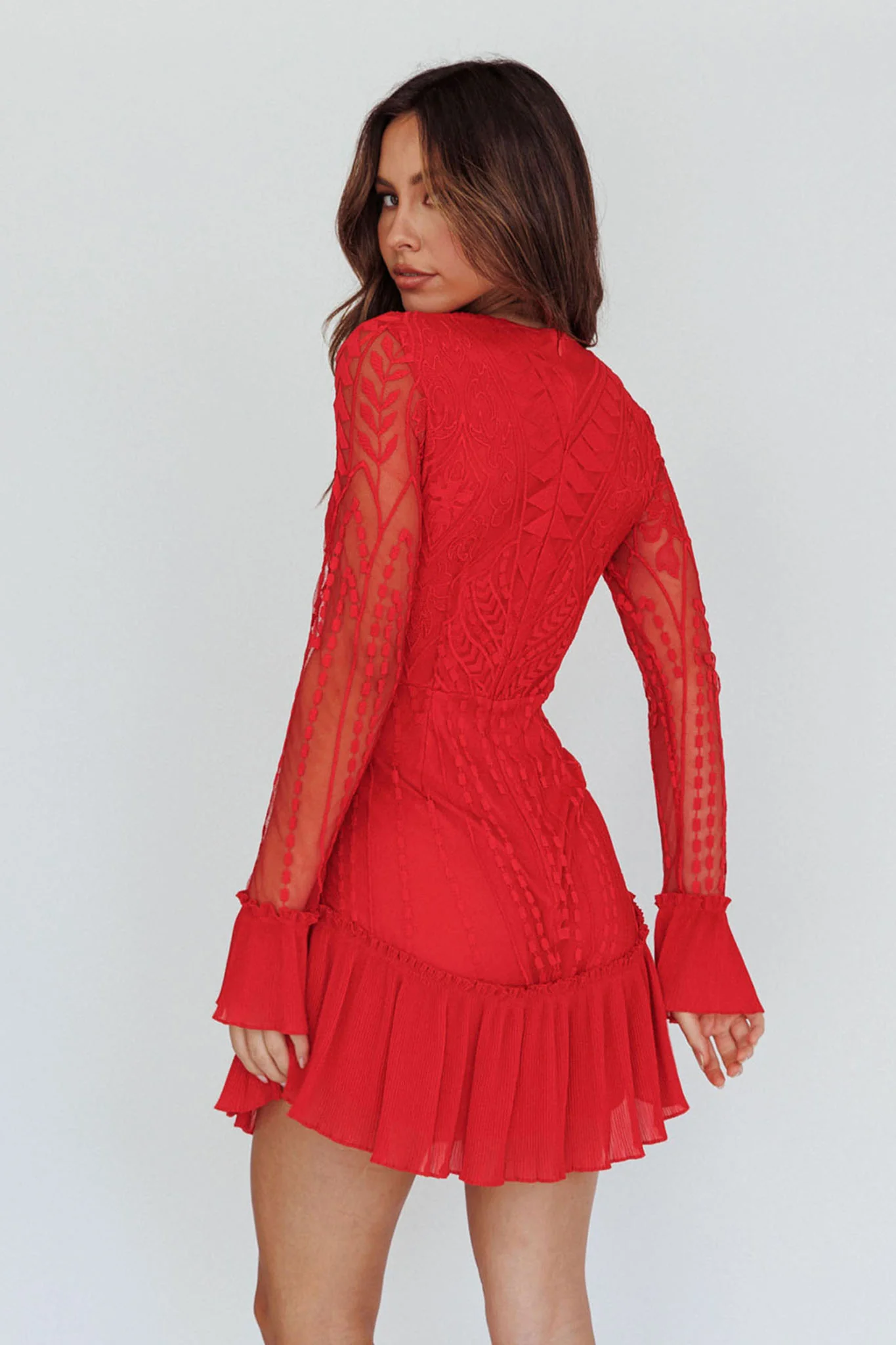 Dreamy Long Sleeve Mini Dress Red