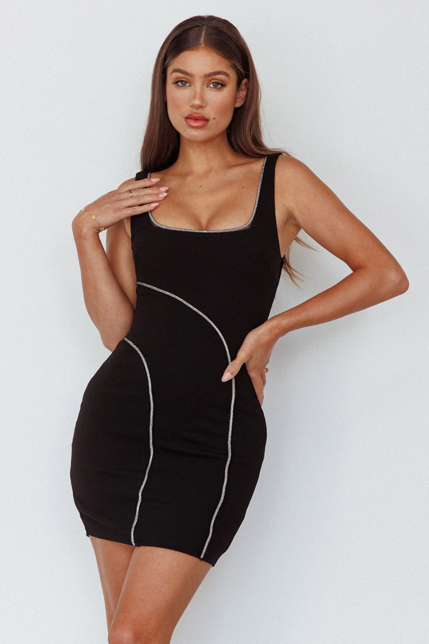 Jourdan Diamante Rope Trim Mini Dress Black