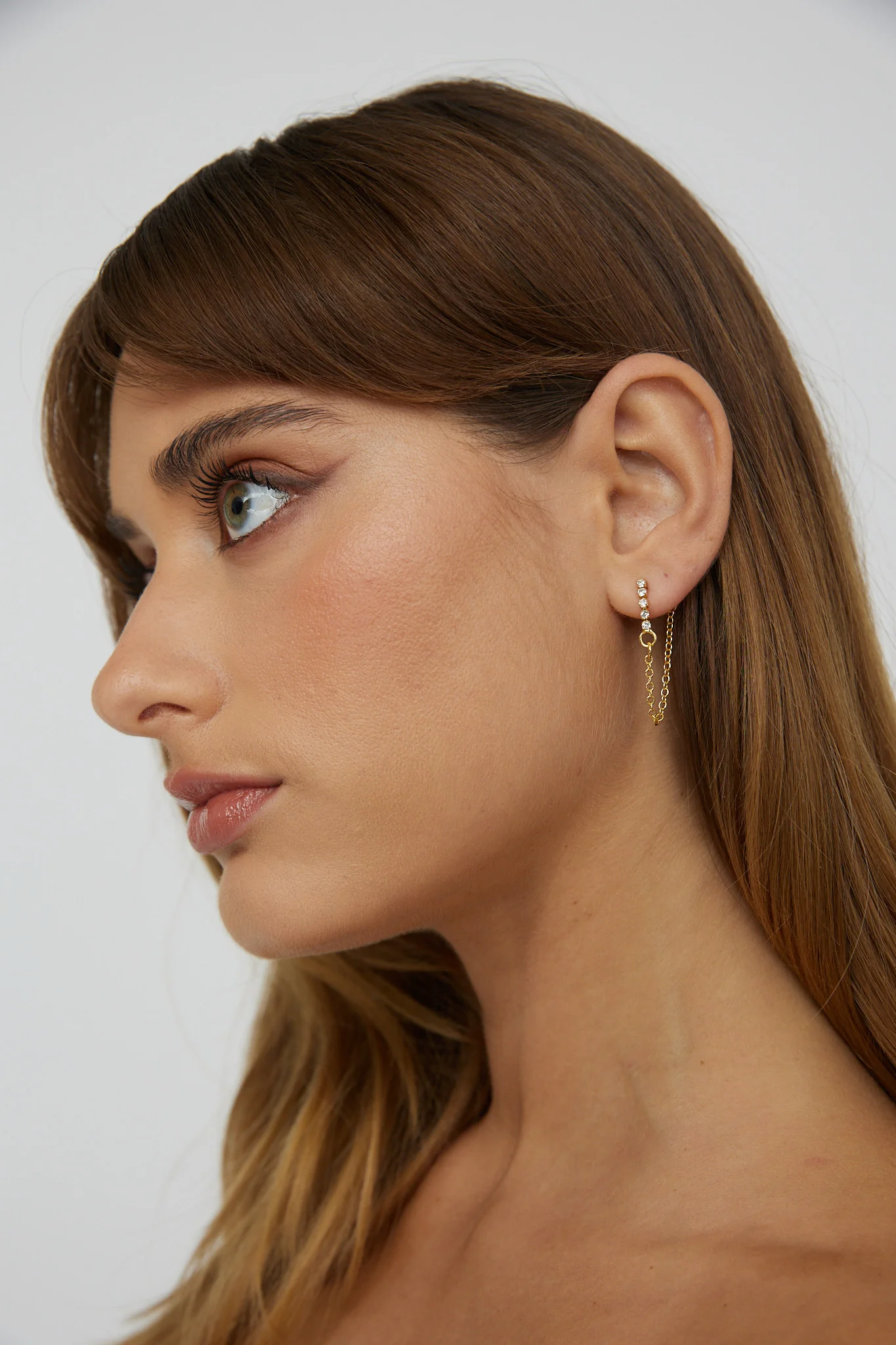 Audrina Chain Dangle Stud Earrings Gold