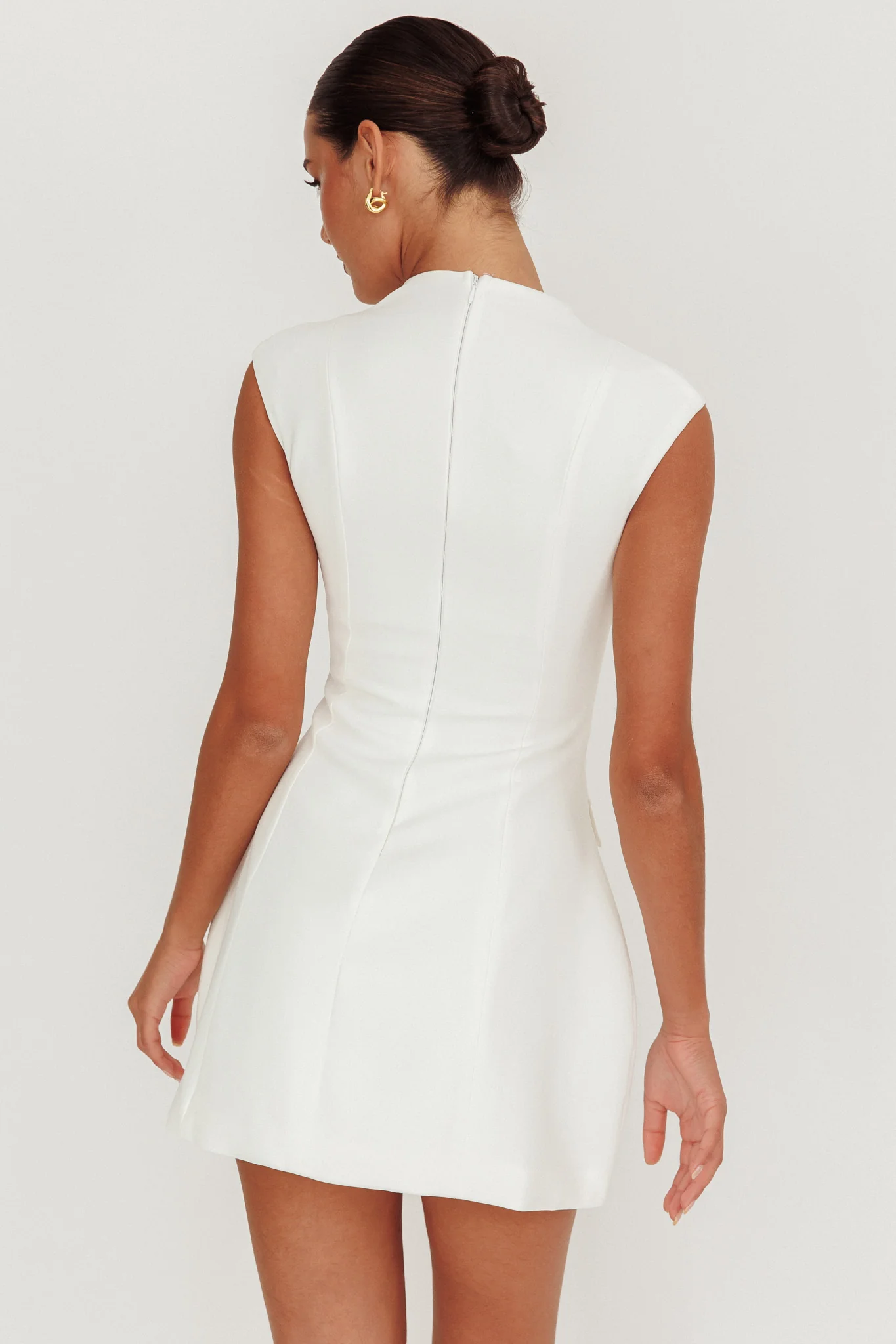 Heavenly Bodies Sleeveless Deep Neckline Mini Dress White