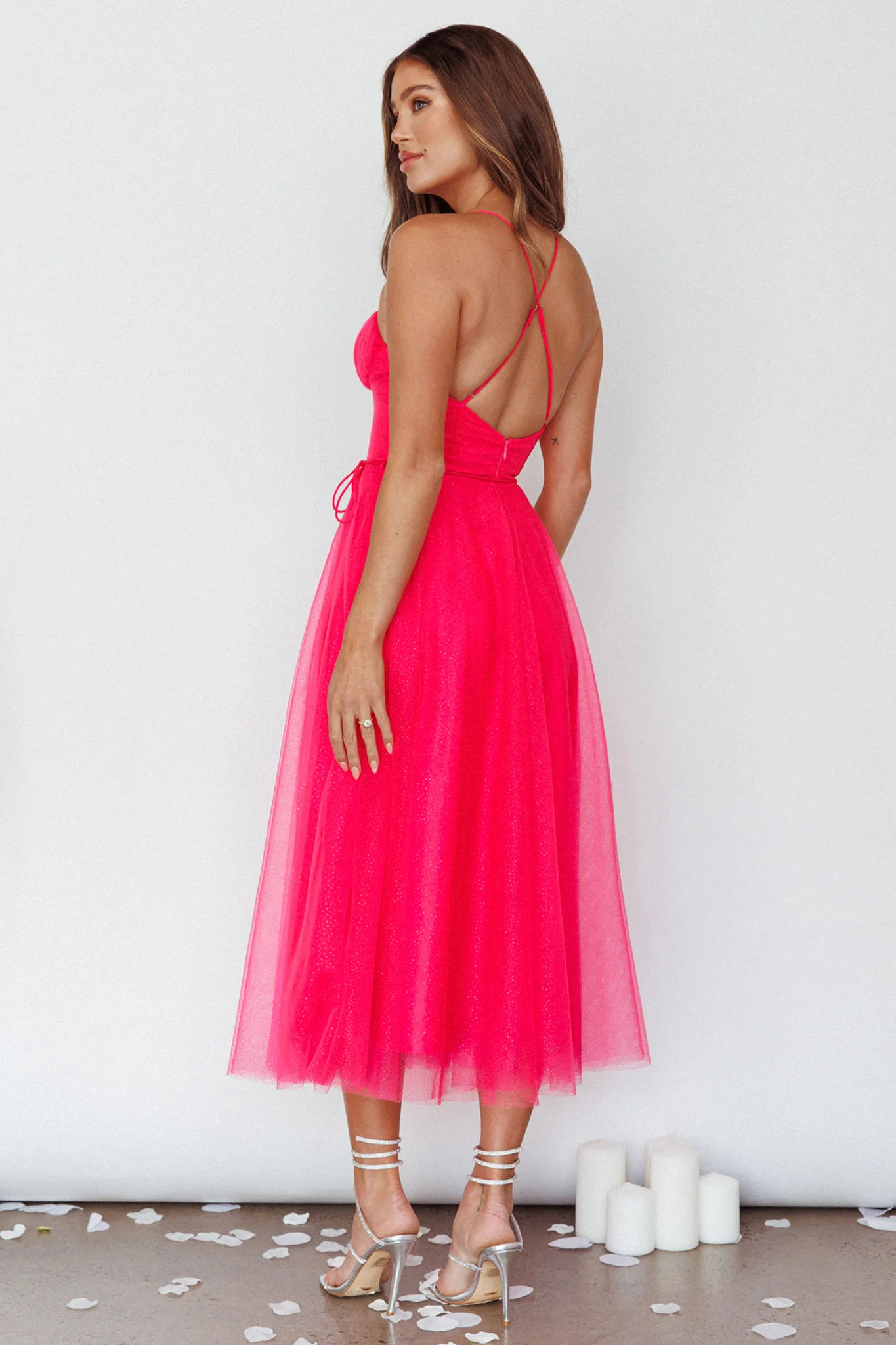 Smitten Sweetheart Neckline Chiffon Midi Dress Fuchsia