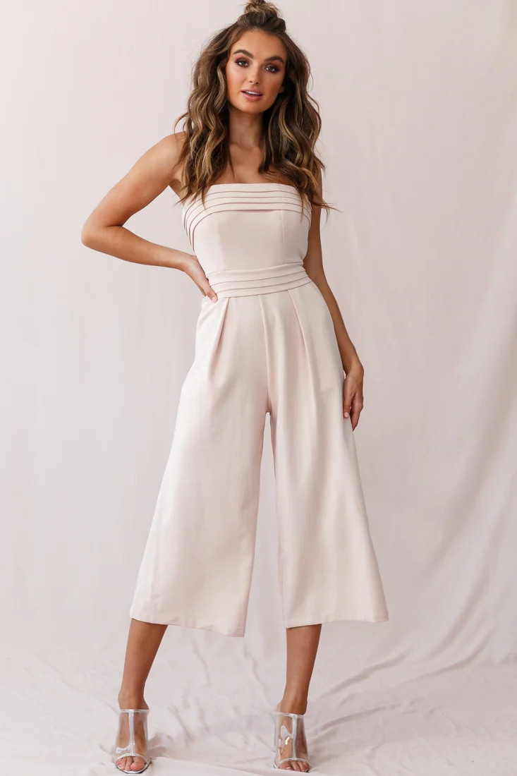 Chosen Strapless Wide Leg Jumpsuit Nude Pink