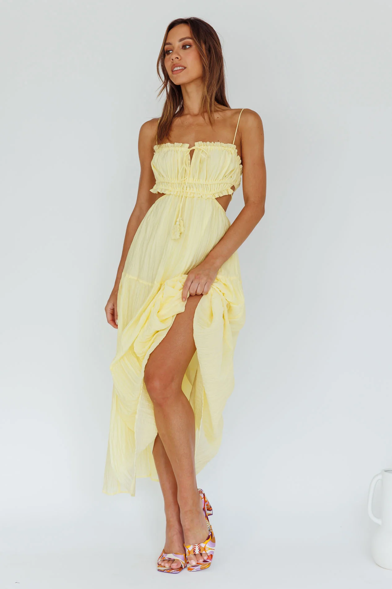 Eyona Cut-Out Waist Tie Maxi Dress Lemon