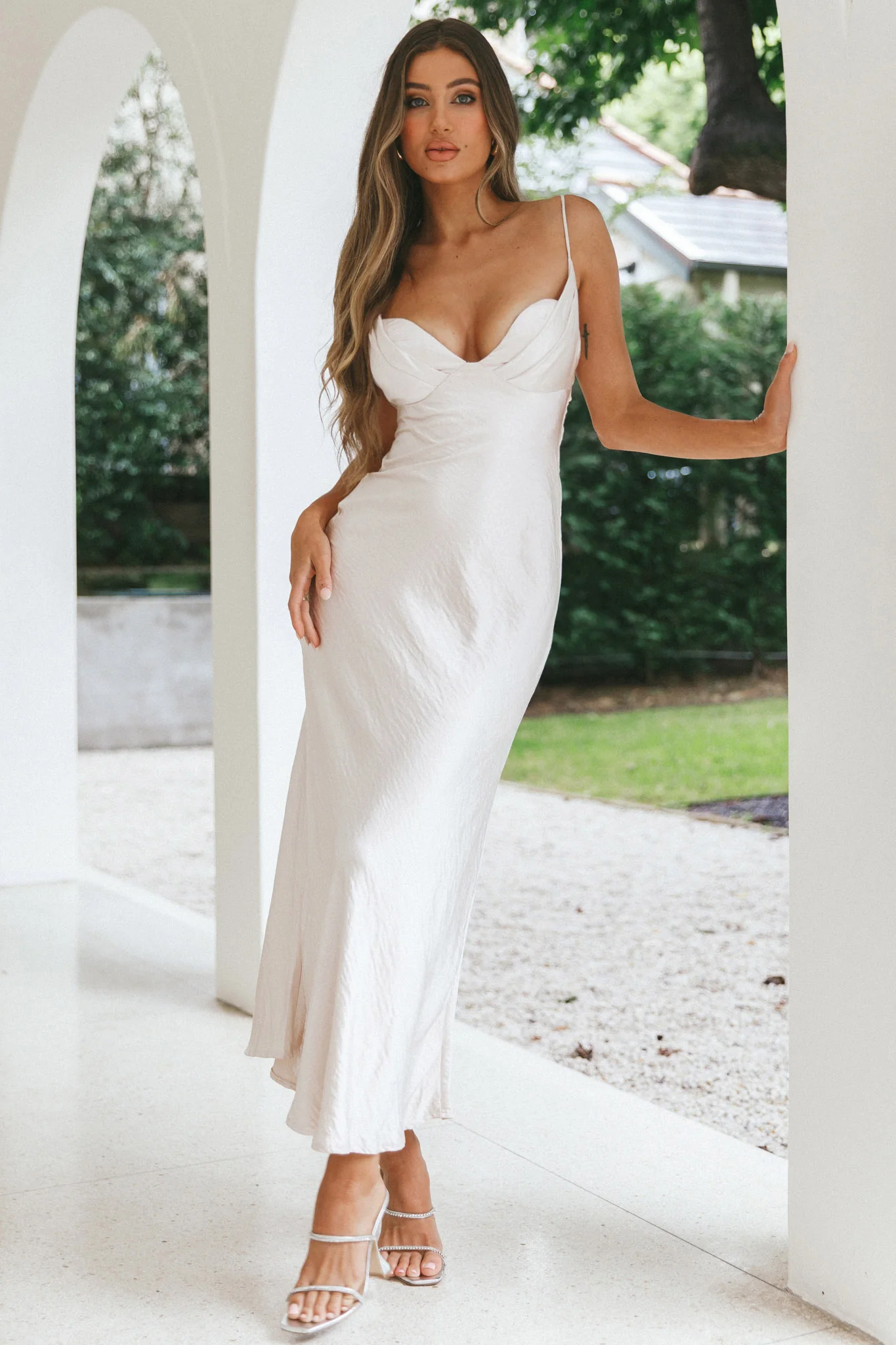 Infinity Pintuck Bust Maxi Dress Champagne