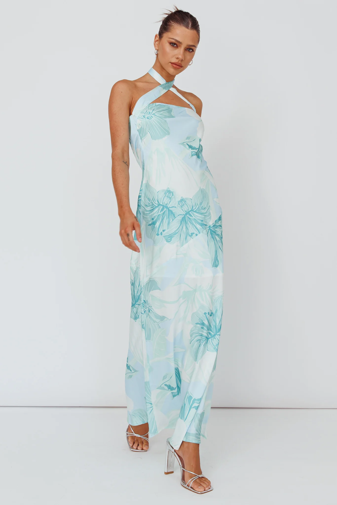 Jacquelynne Halter Cowl Back Maxi Dress Mint