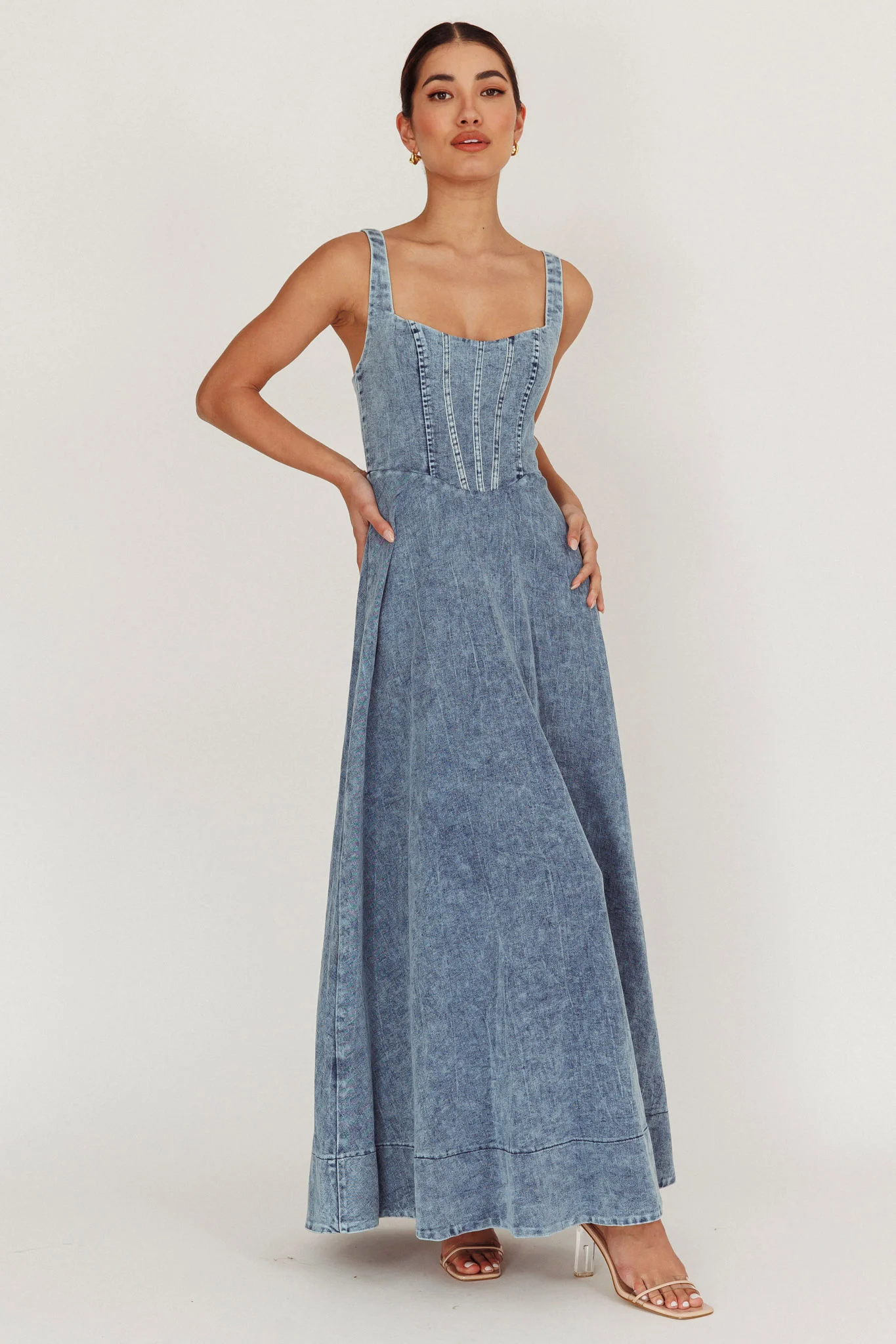 Talissa A-Line Maxi Denim Dress Blue