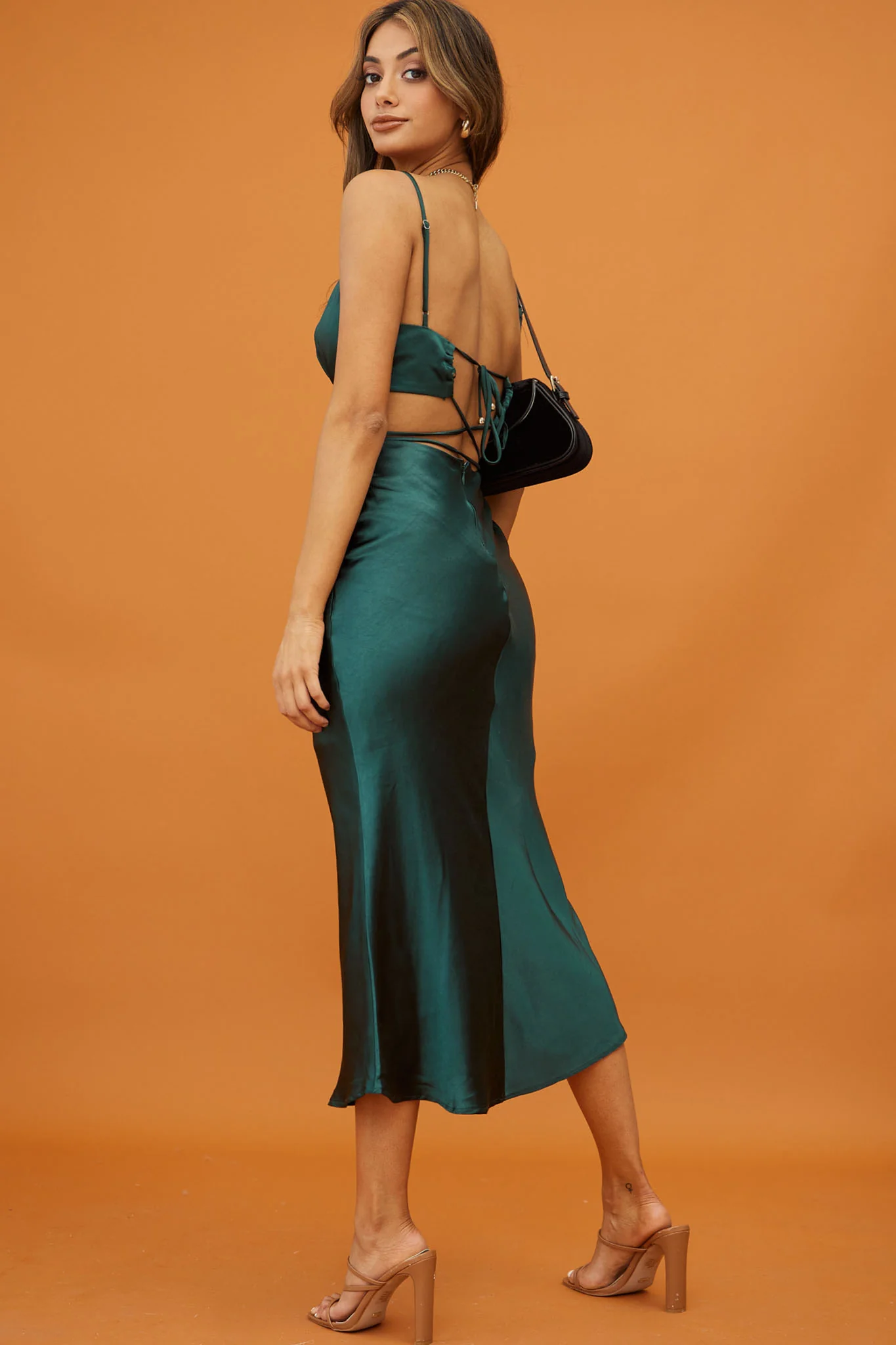 City Lights Cut-Out Waist Strappy Back Midi Dress Jade