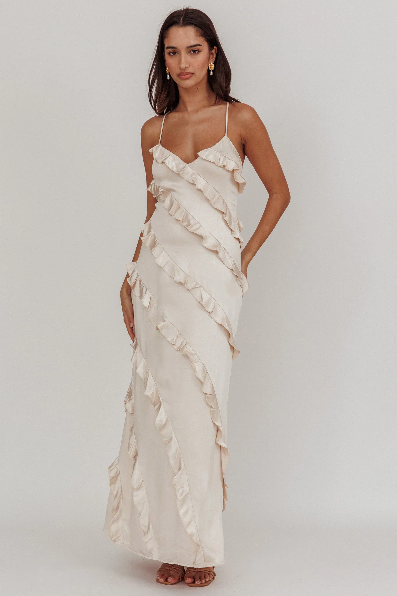 Arrabel Ruffle Trim Maxi Dress Champagne