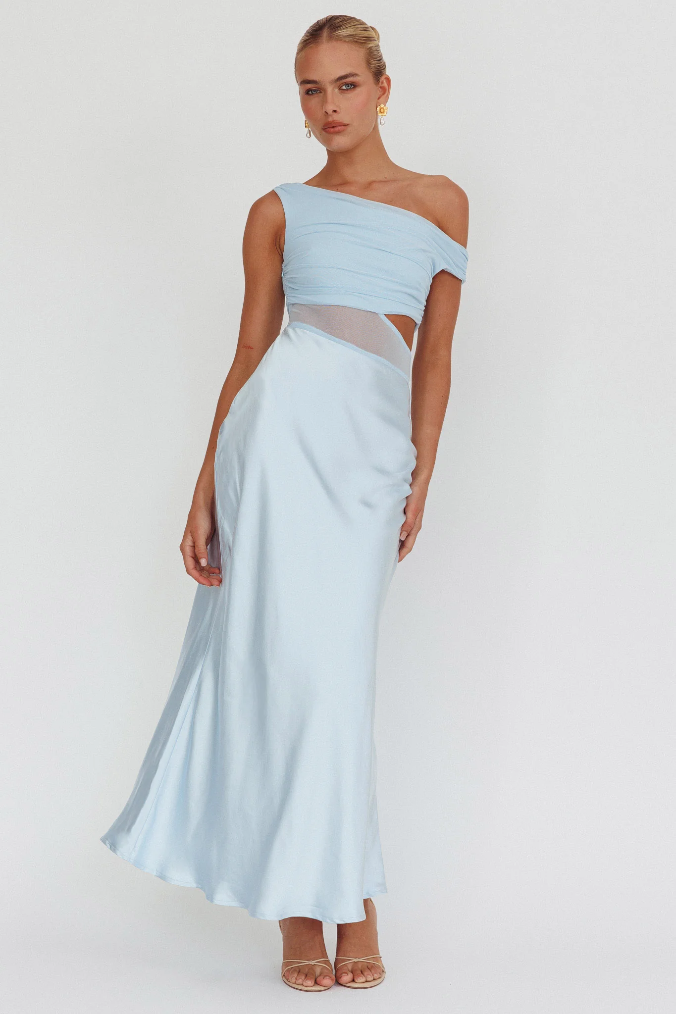 In Blooms Mesh Bodice Maxi Dress Blue