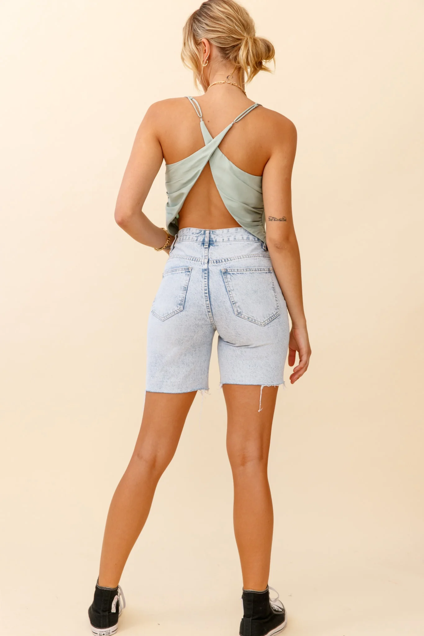 Miss Independent Cowl Neck Crossover Back Top Pistachio