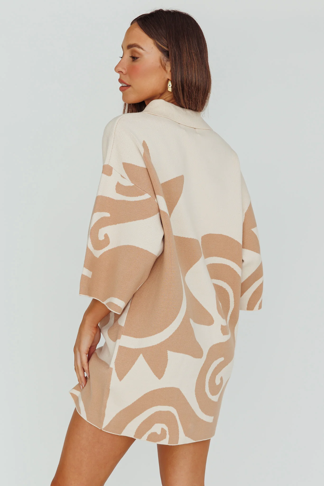 Nalani Button Up Knit Shirt Dress Sand/Wood