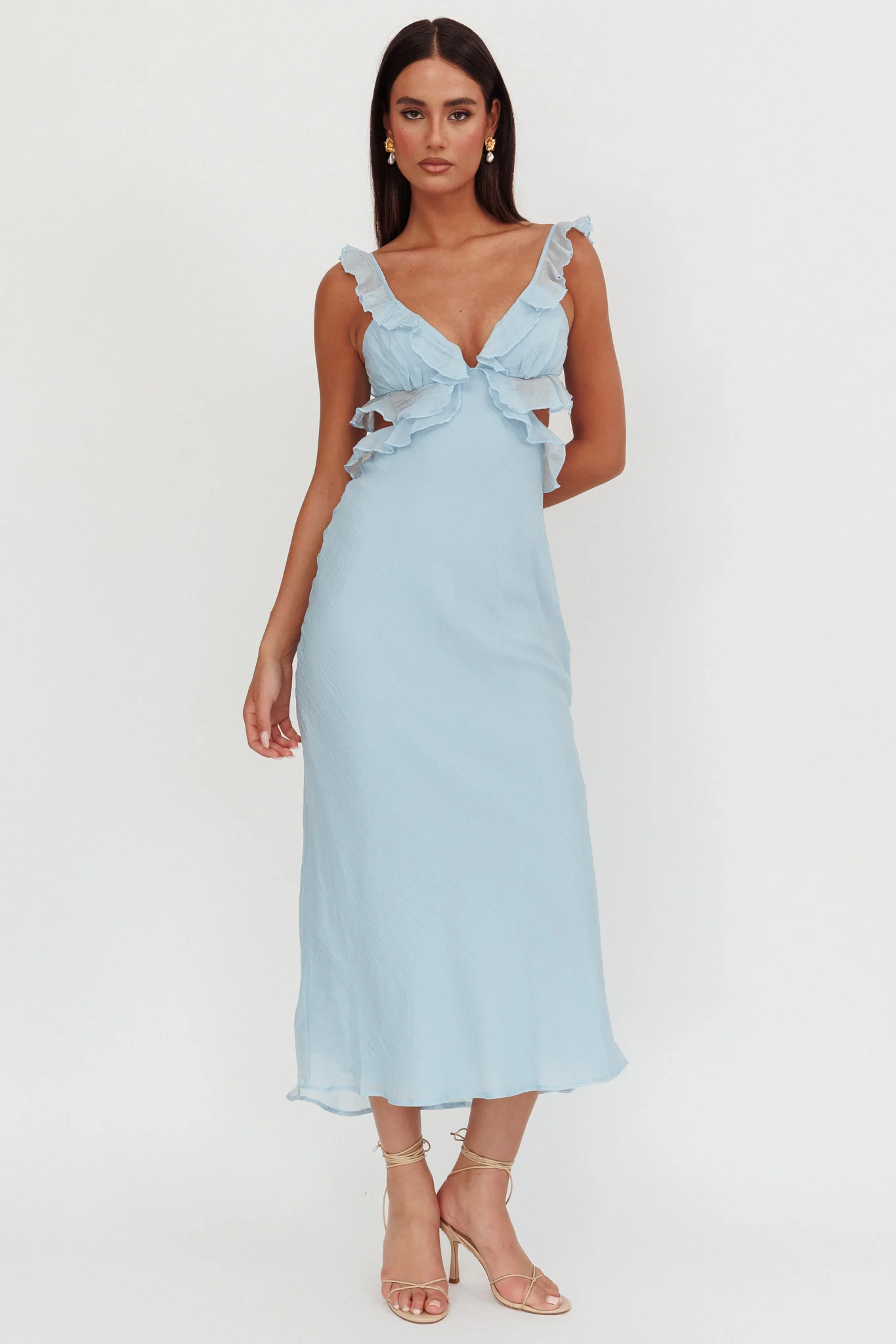 Second Chances Ruffle Trim Maxi Dress Blue