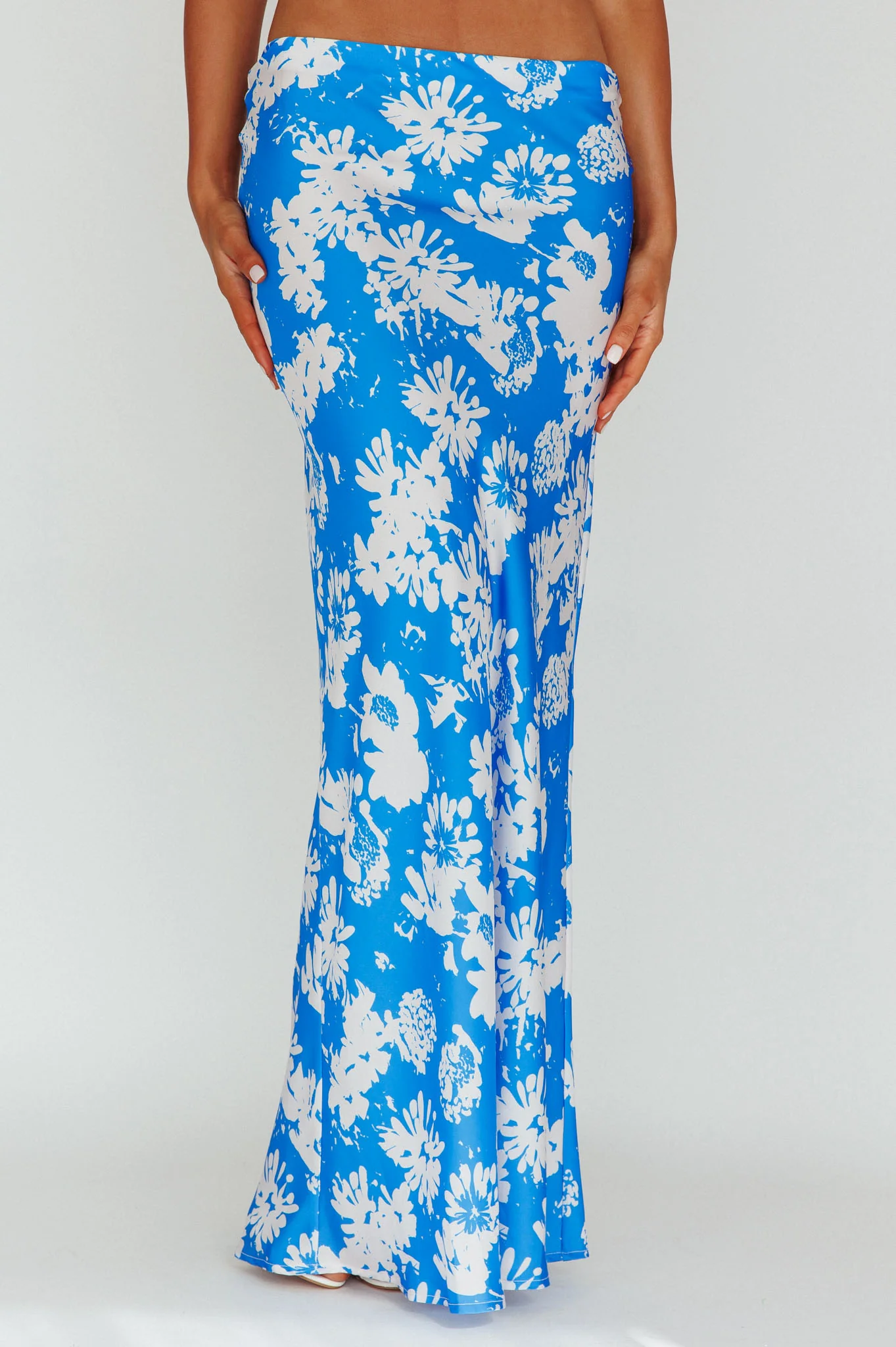 Manila Satin Maxi Skirt Blue Floral
