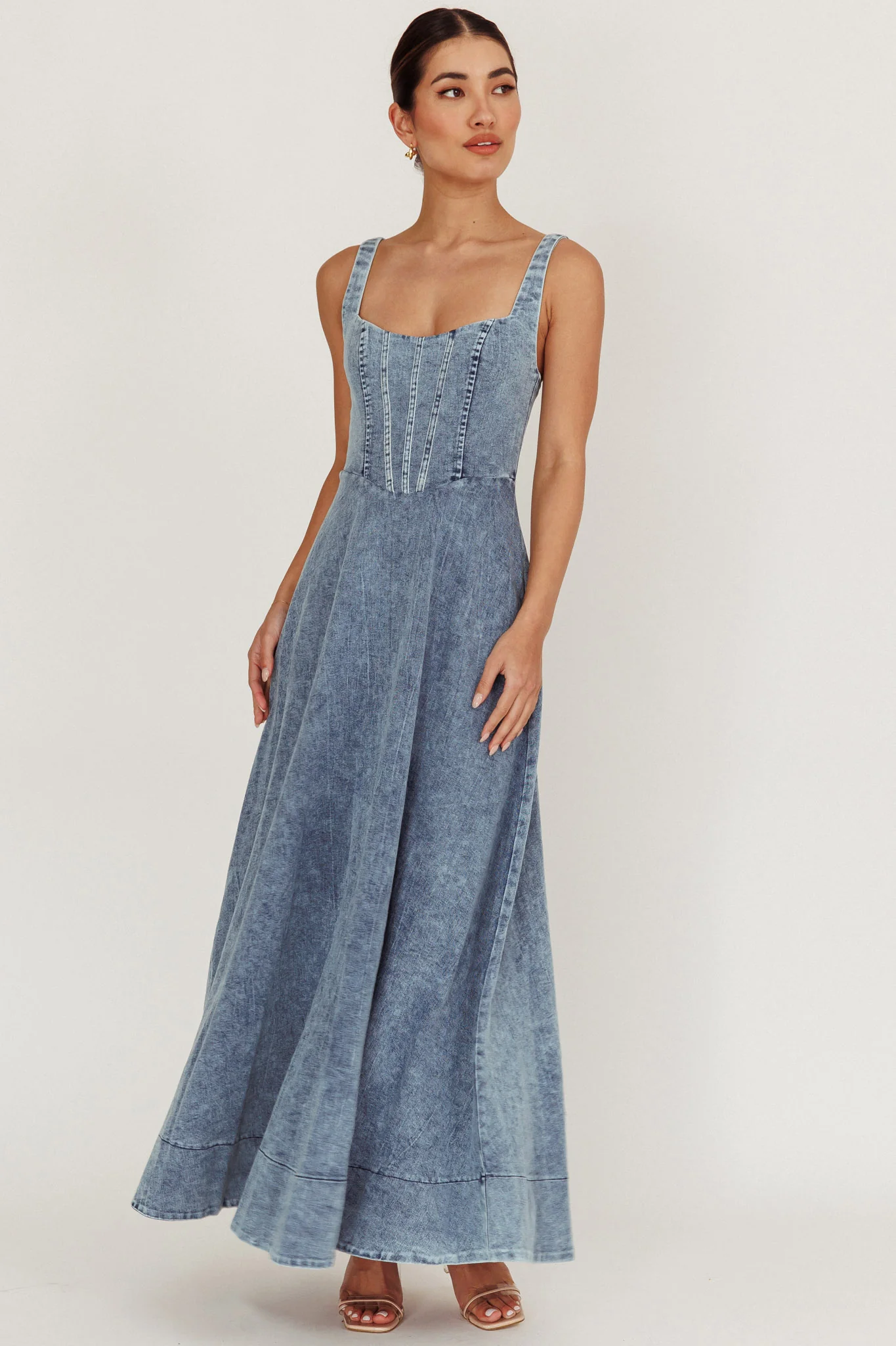 Talissa A-Line Maxi Denim Dress Blue