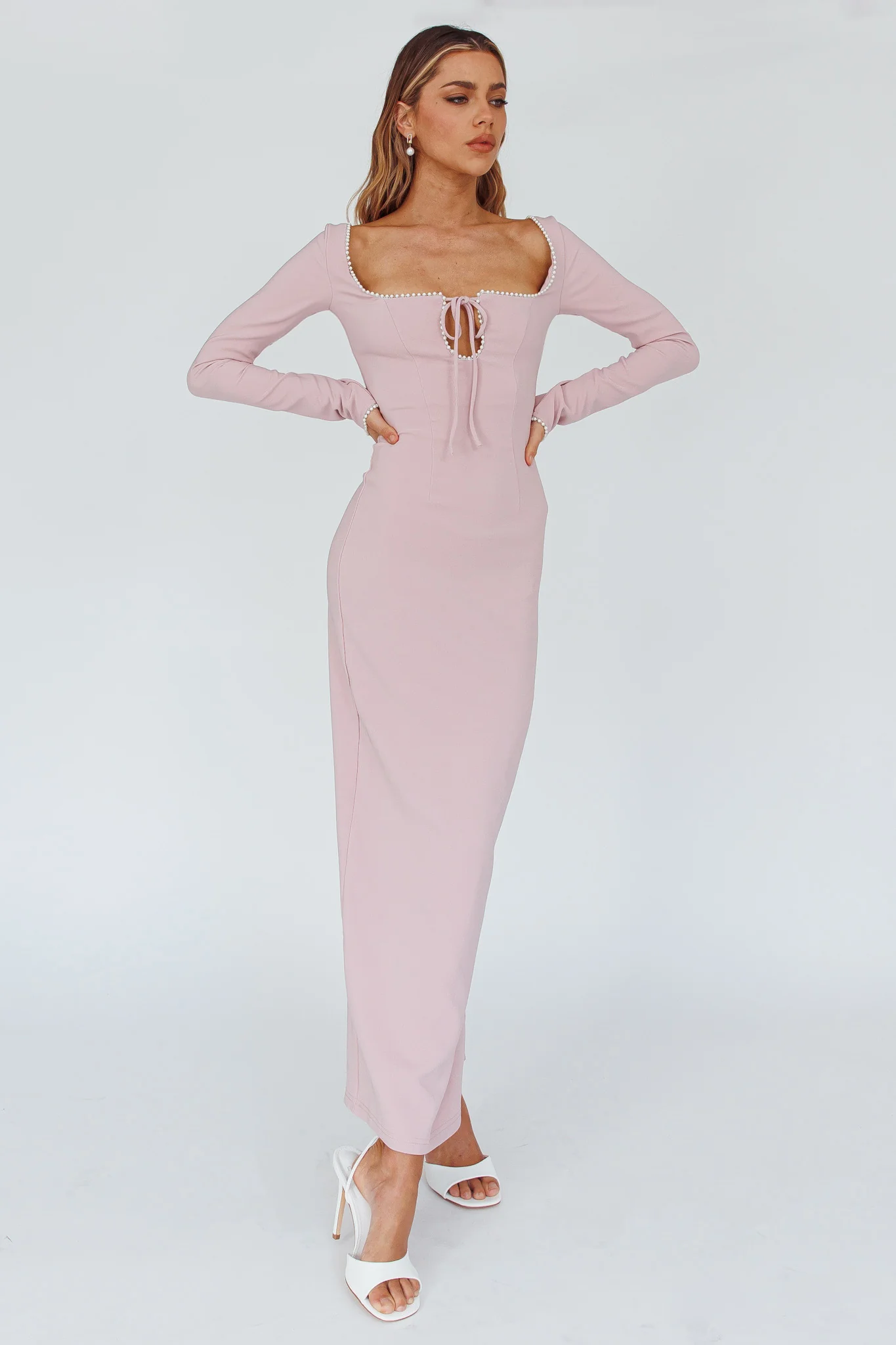 Samantha Pearl Detailing Midi Dress Blush