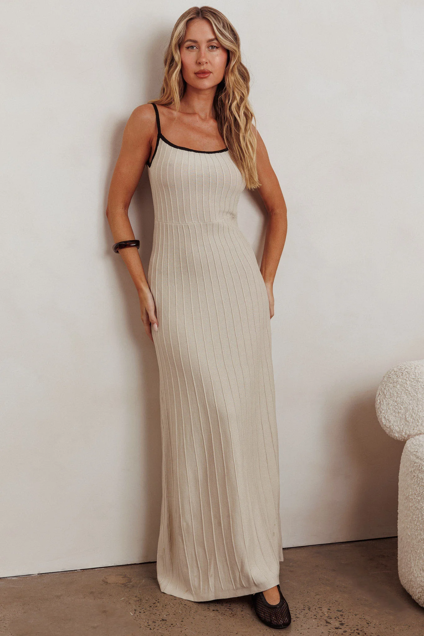 Interstellar Contrast Knit Maxi Dress Oat