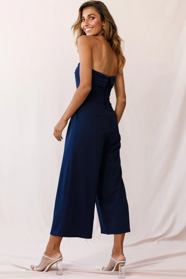 Chosen Strapless Wide Leg Jumpsuit Navy