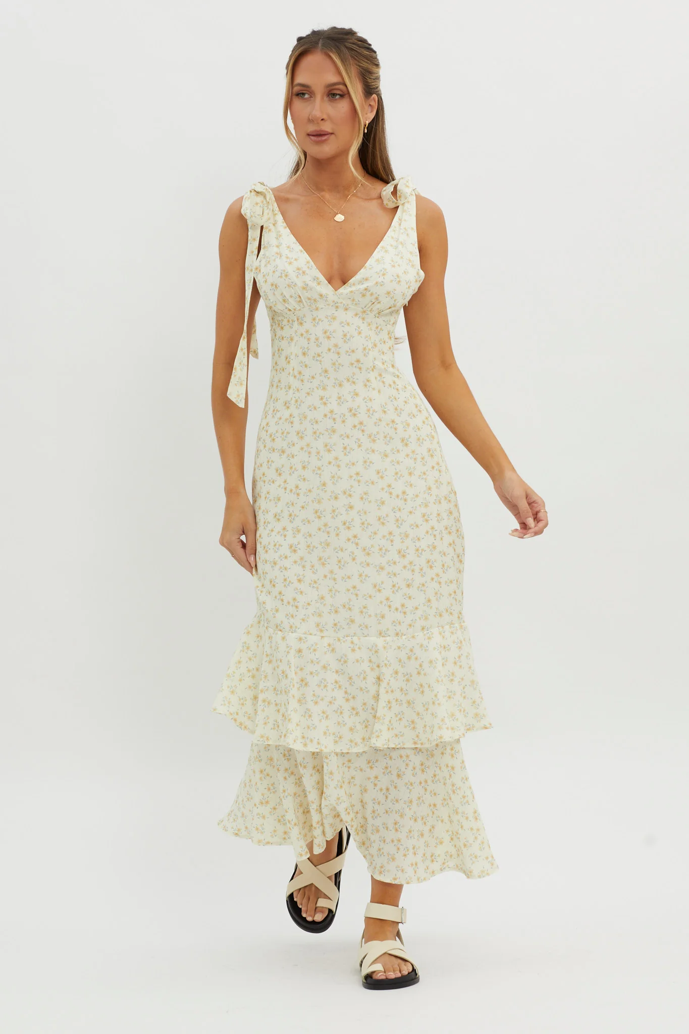 Manhattan Summer Tied Shoulder Maxi Dress Yellow