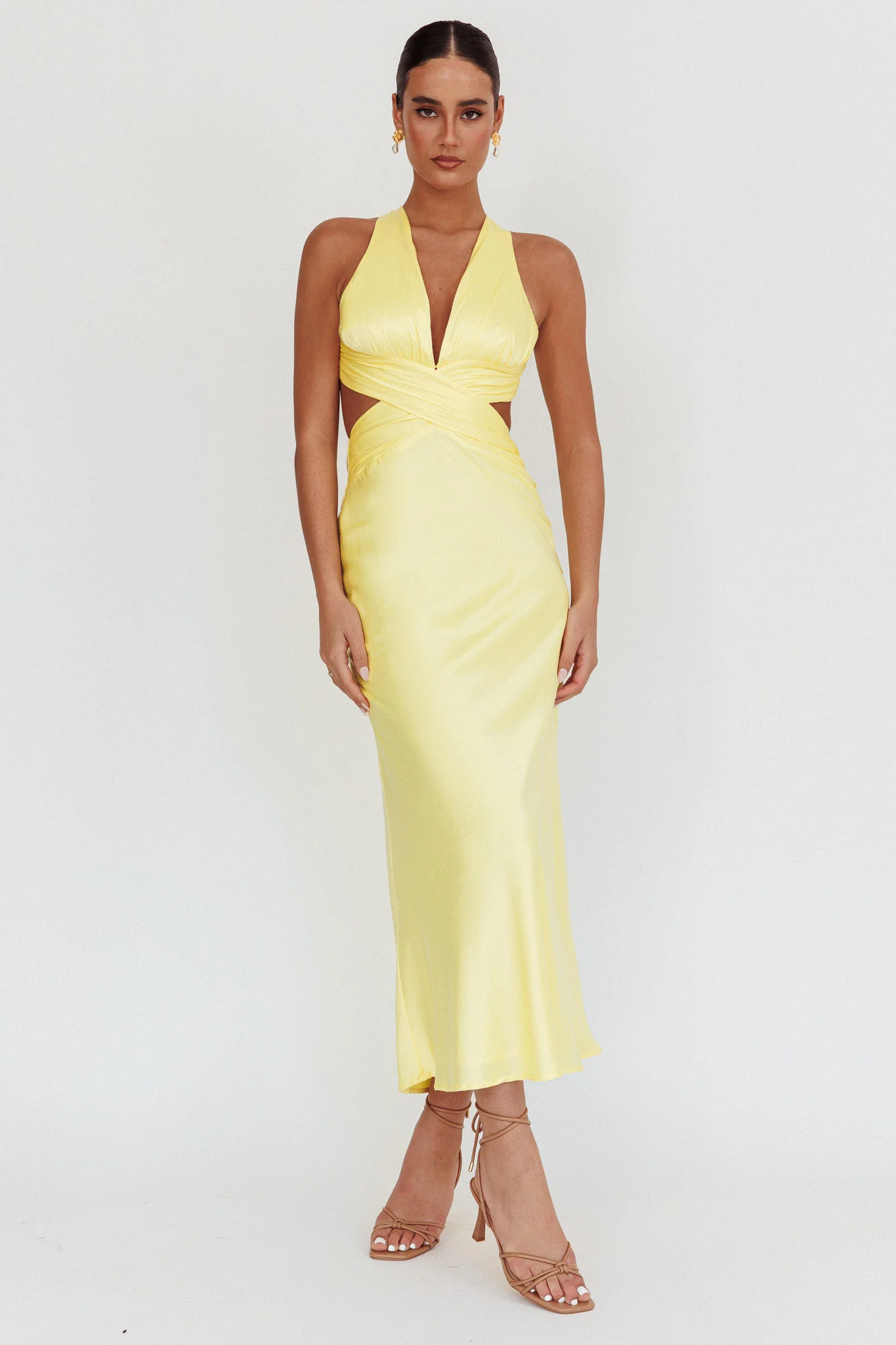 On And On Crossover Cut-Out Maxi Dress Lemon