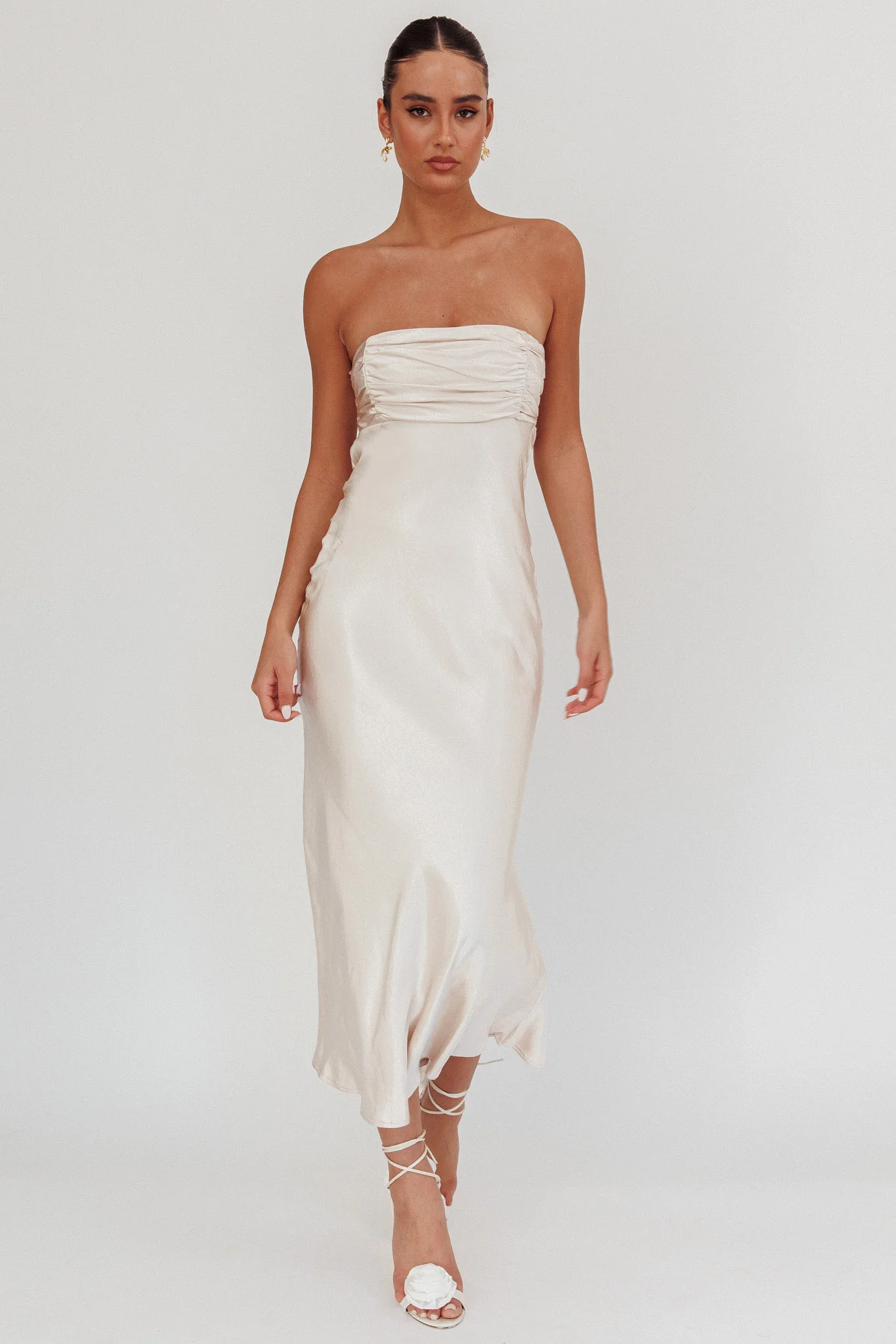 Moon Song Strapless Laced Back Dress Champagne