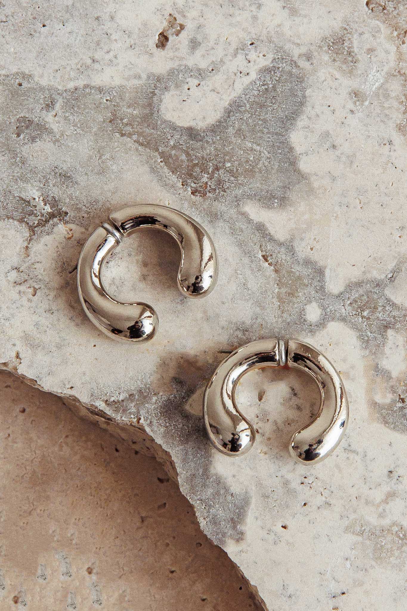 Chiara Half Hoop Stud Earrings Dark Silver