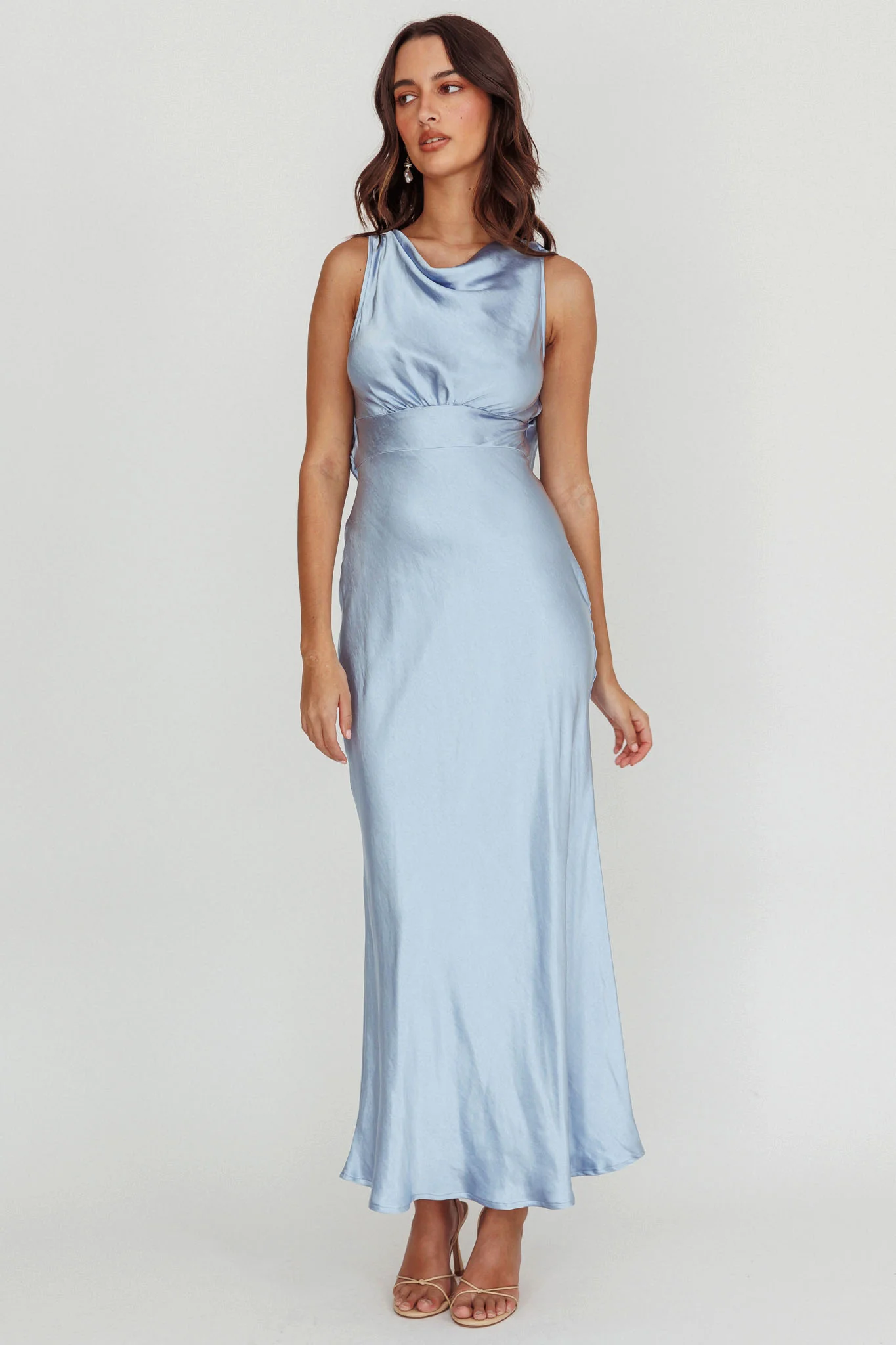 Isabella Satin Backless Maxi Dress Ocean