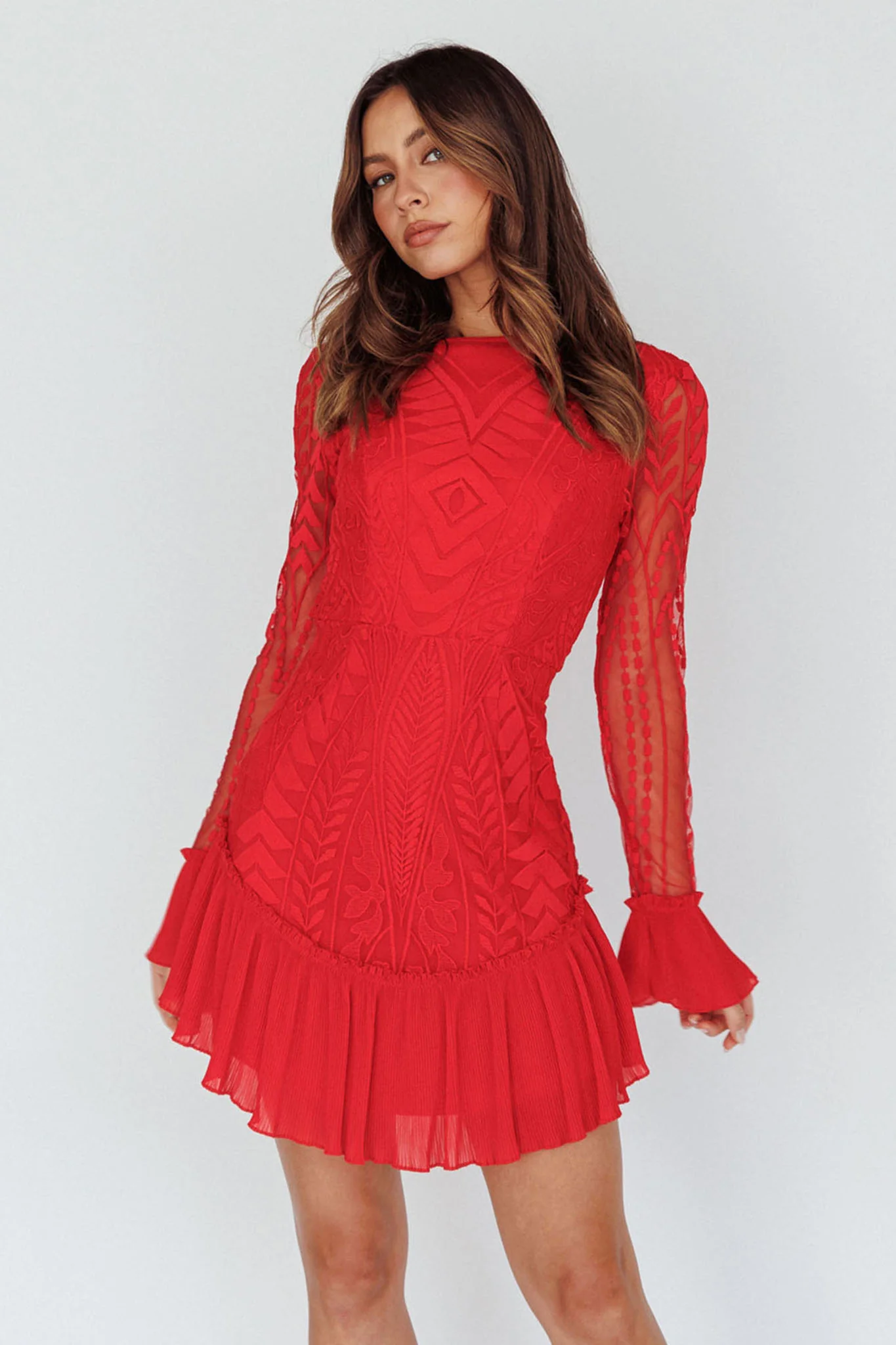 Dreamy Long Sleeve Mini Dress Red