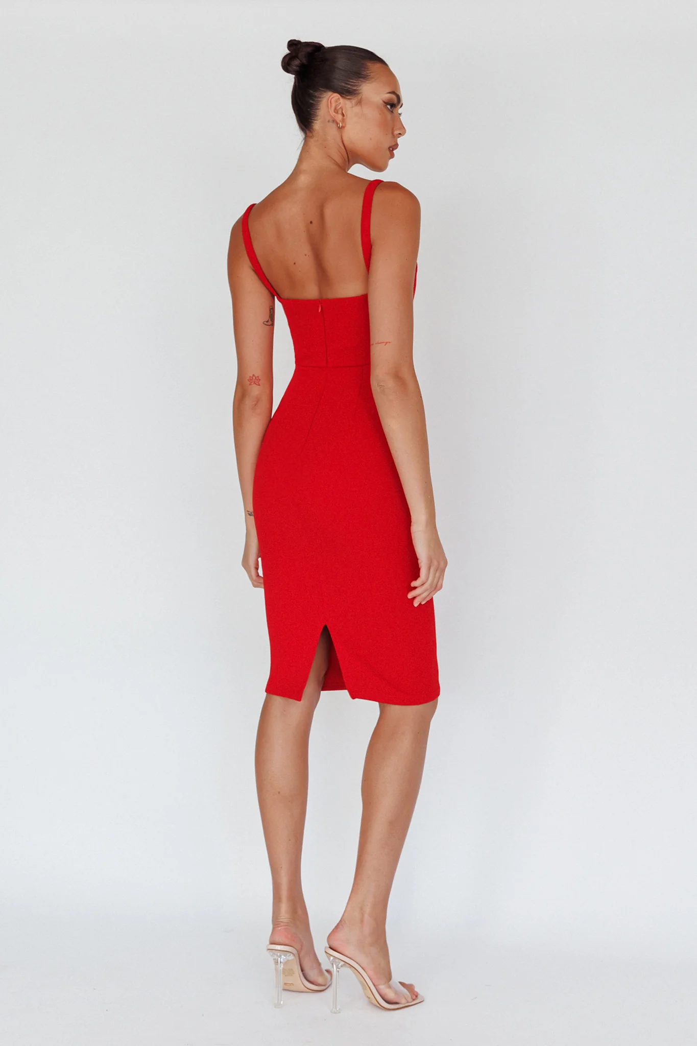 Georgia Square Neckline Midi Dress Red